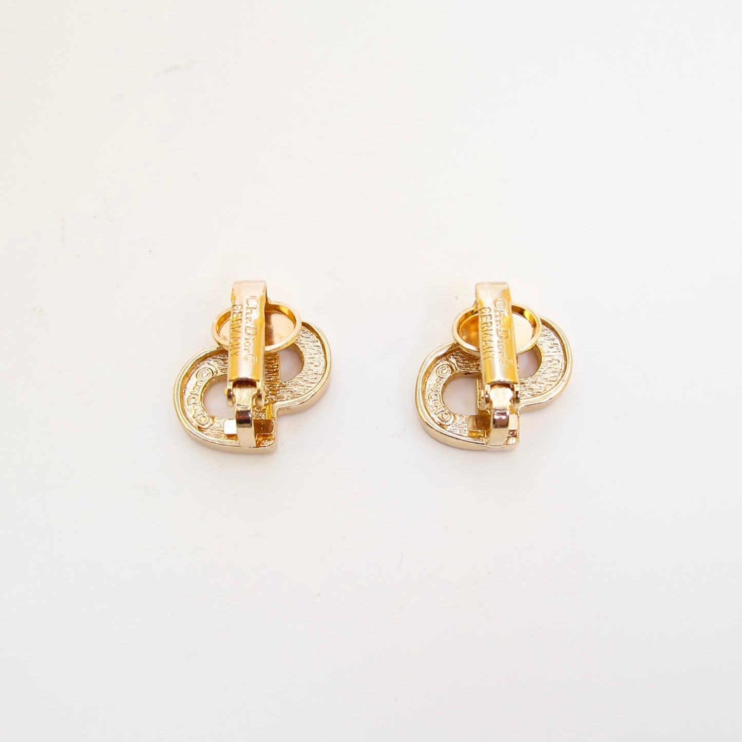 Christian Dior Vintage CD Logo with Rhinestone Golden Clip-on Earrings