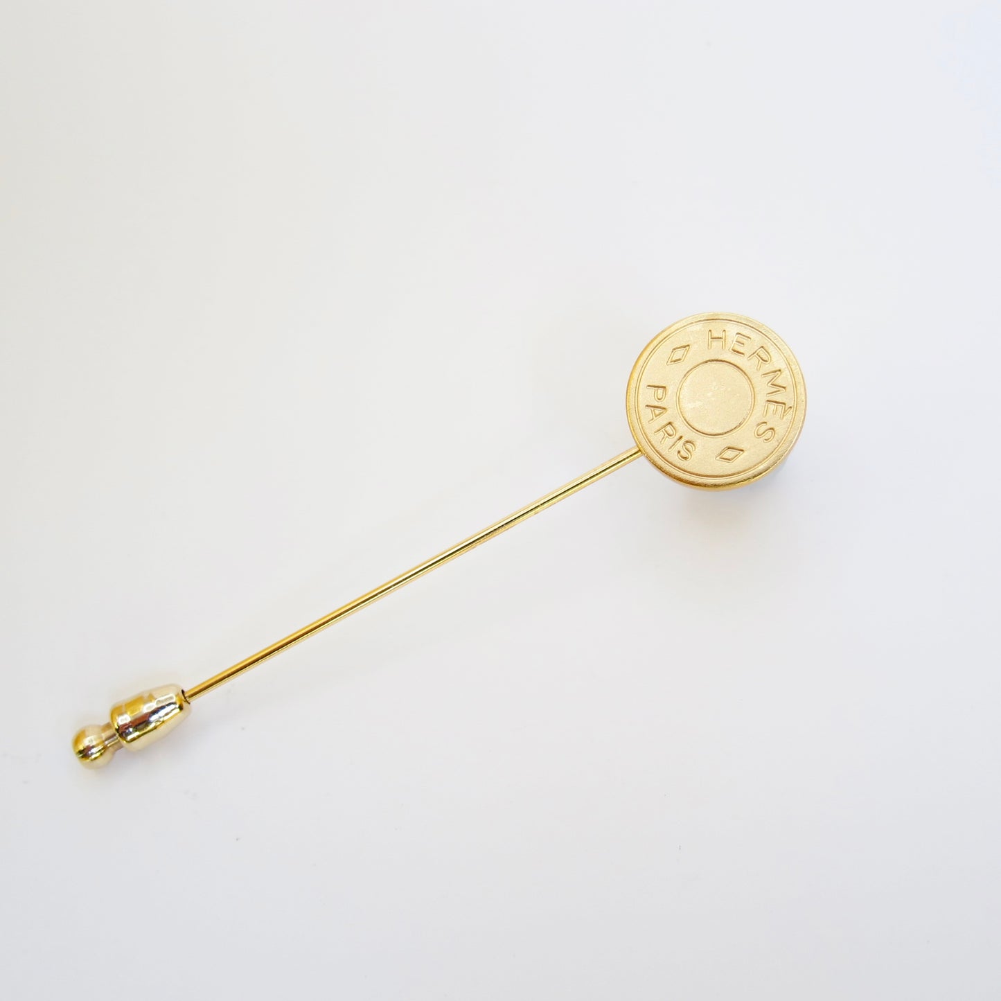 Hermes Vintage Hermes Logo On Round Shape Golden Brooch
