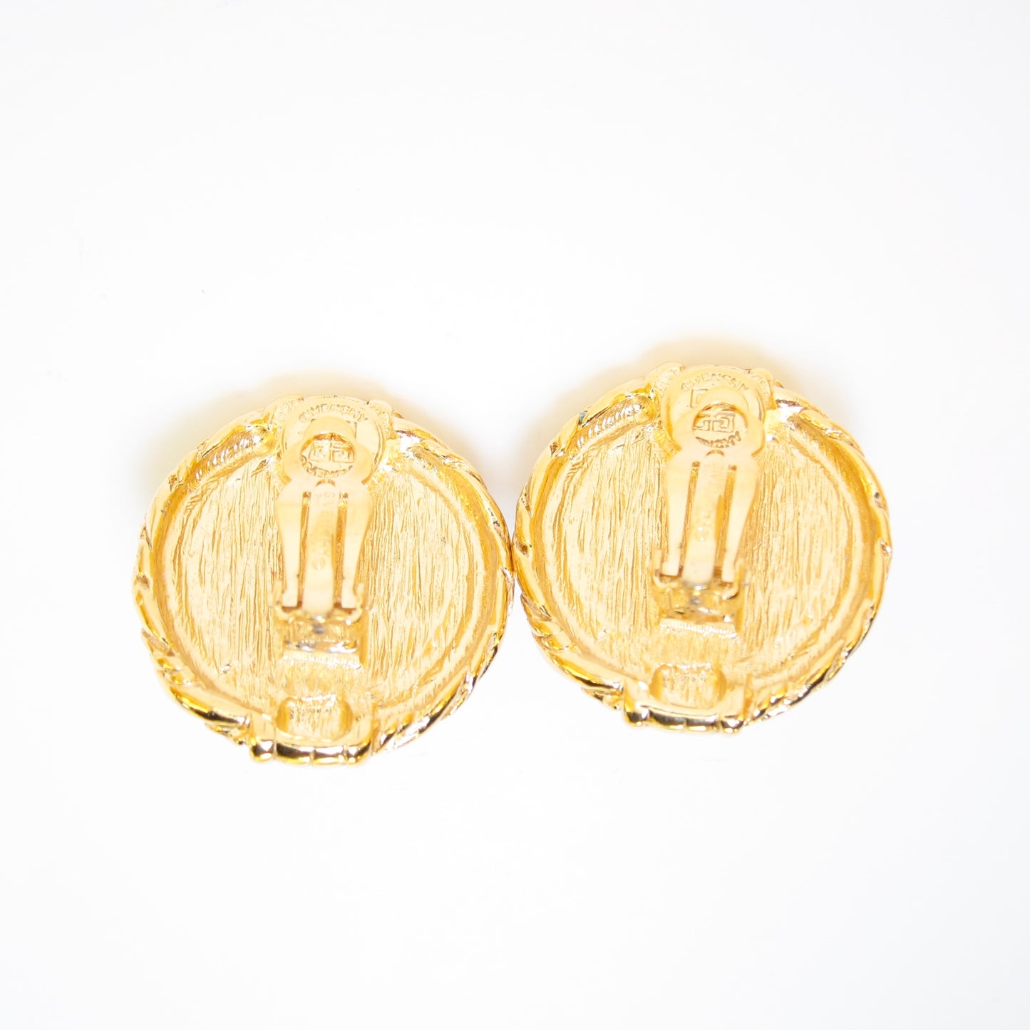 Givenchy Vintage 4G Logo Round Shape Pearl Golden Clip-on Earrings