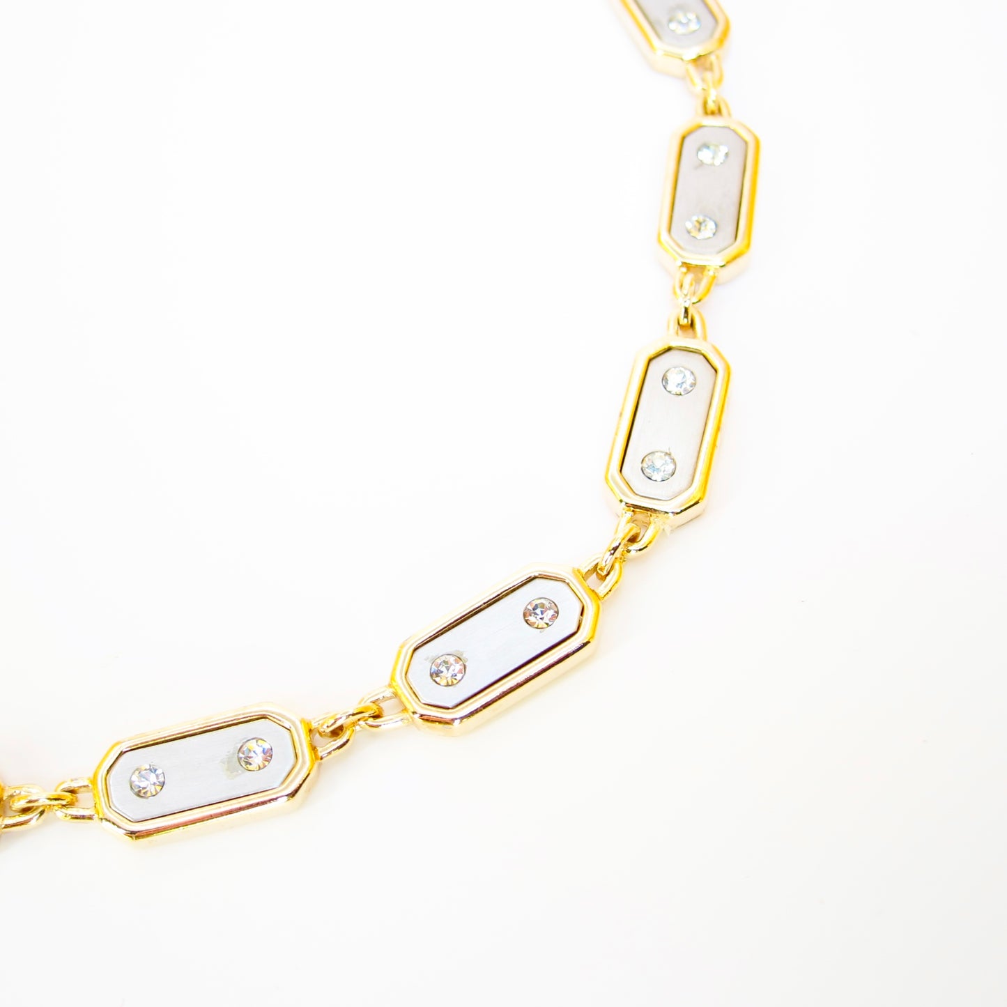 Christian Dior Vintage Stylish Rhinestone with Silver and Golden Necklace