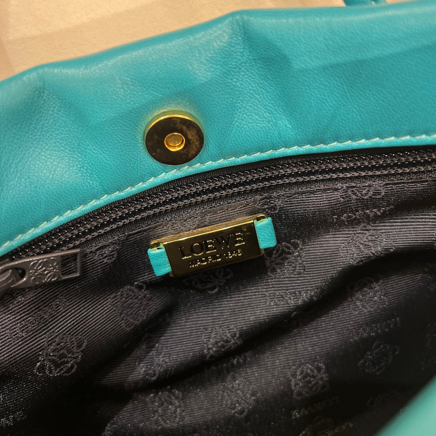 Loewe Vintage Light Blue Logo Charm Nappa Leather Tote Bag