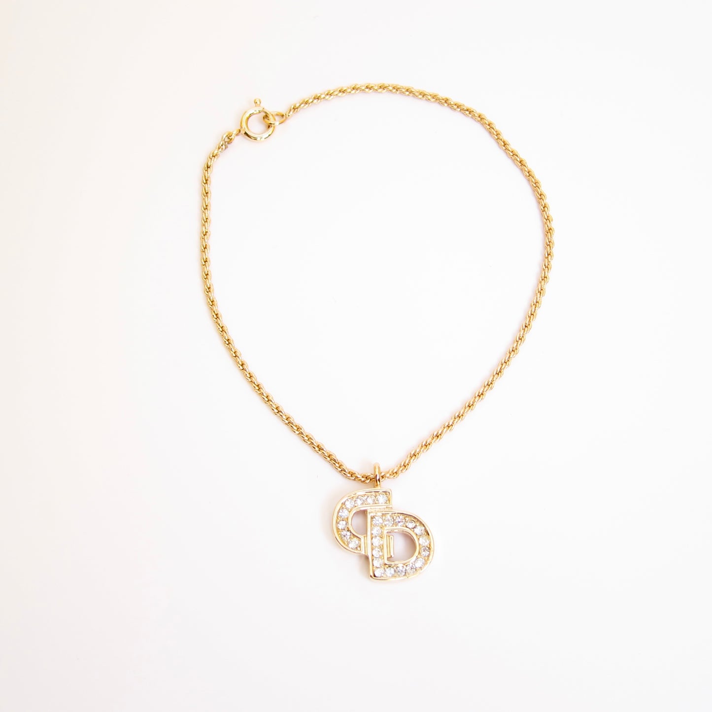 Christian Dior Vintage CD Logo with Rhinestone Golden Bracelet