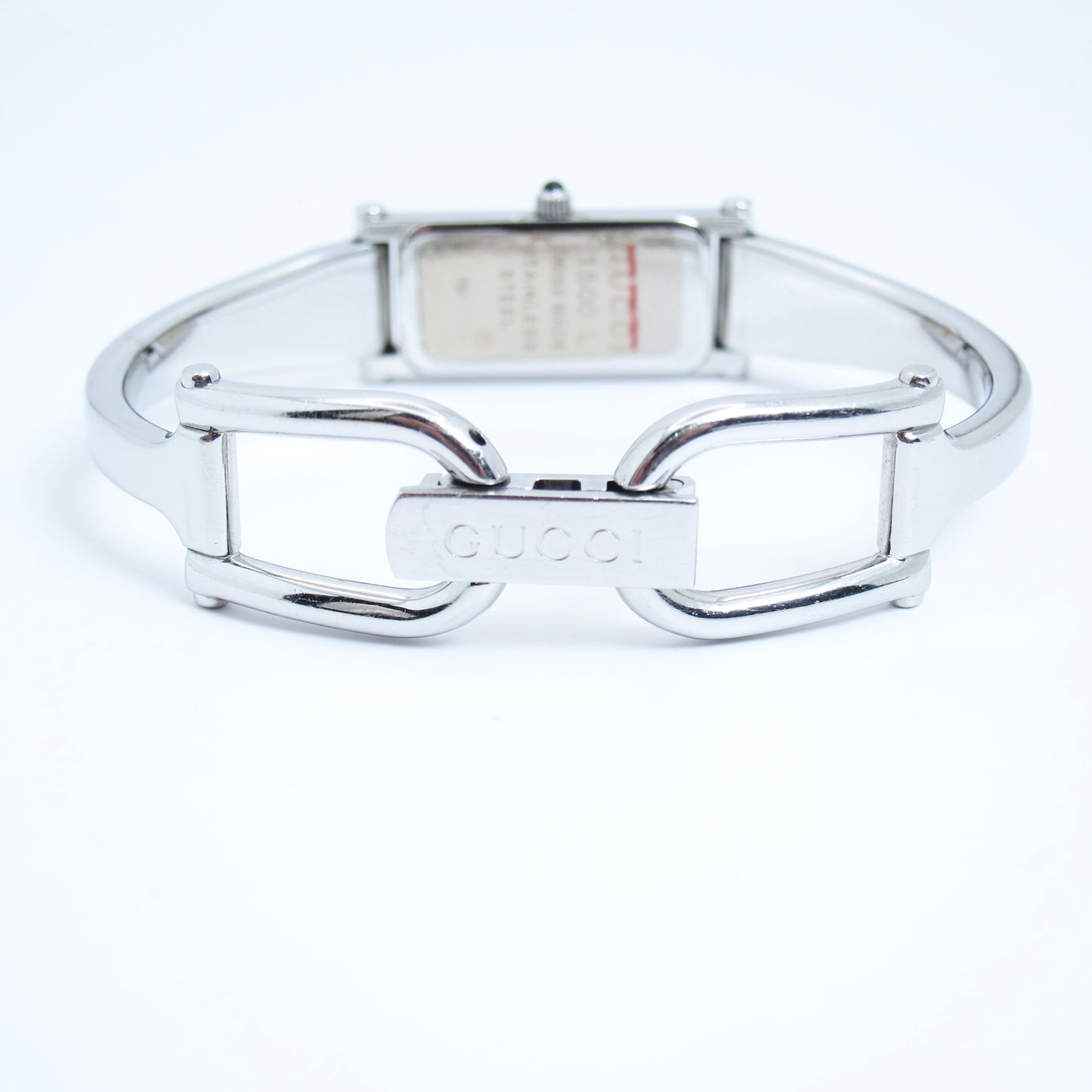 Gucci Vintage Rectangle Pink Shell Pearl Face Silver Bangle Watch