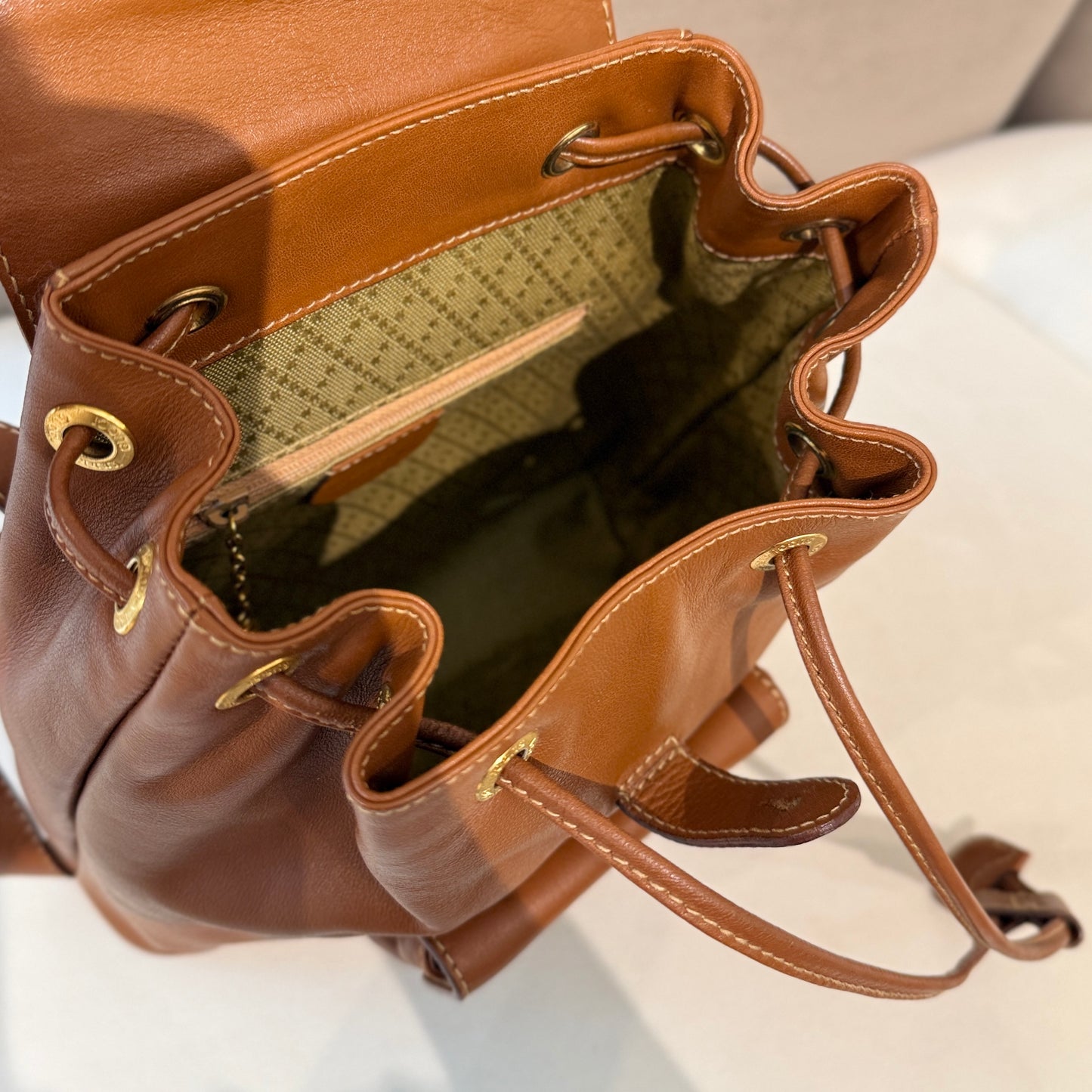 Gucci Vintage Mini Bamboo Tan Leather Backpack With Front Pocket