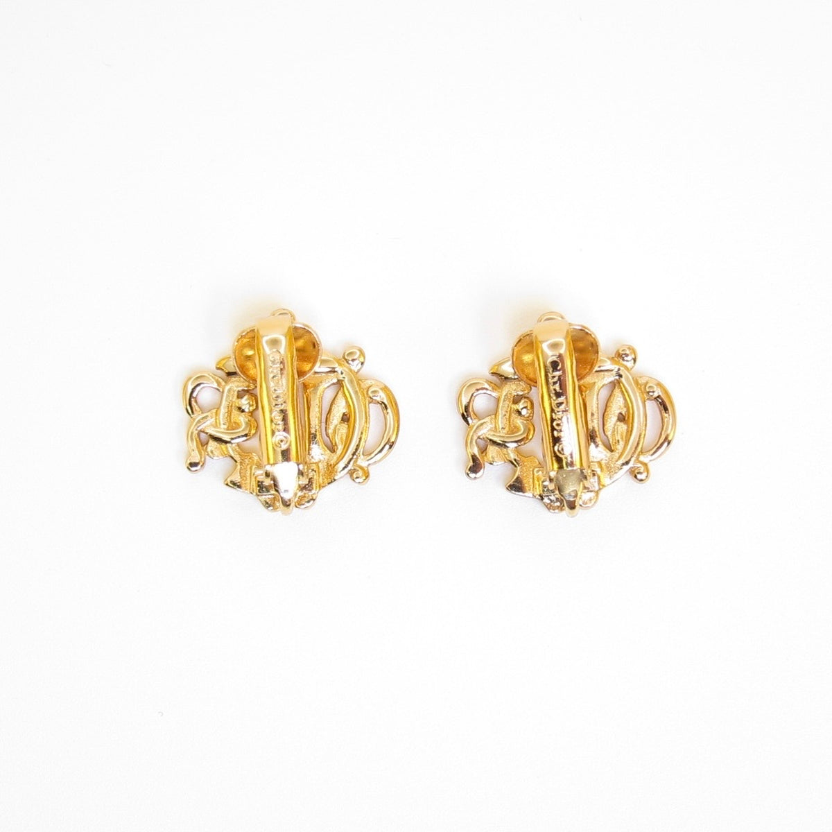 Christian Dior Vintage Ornate CD Monogram Gold-Tone Clip-On Earrings