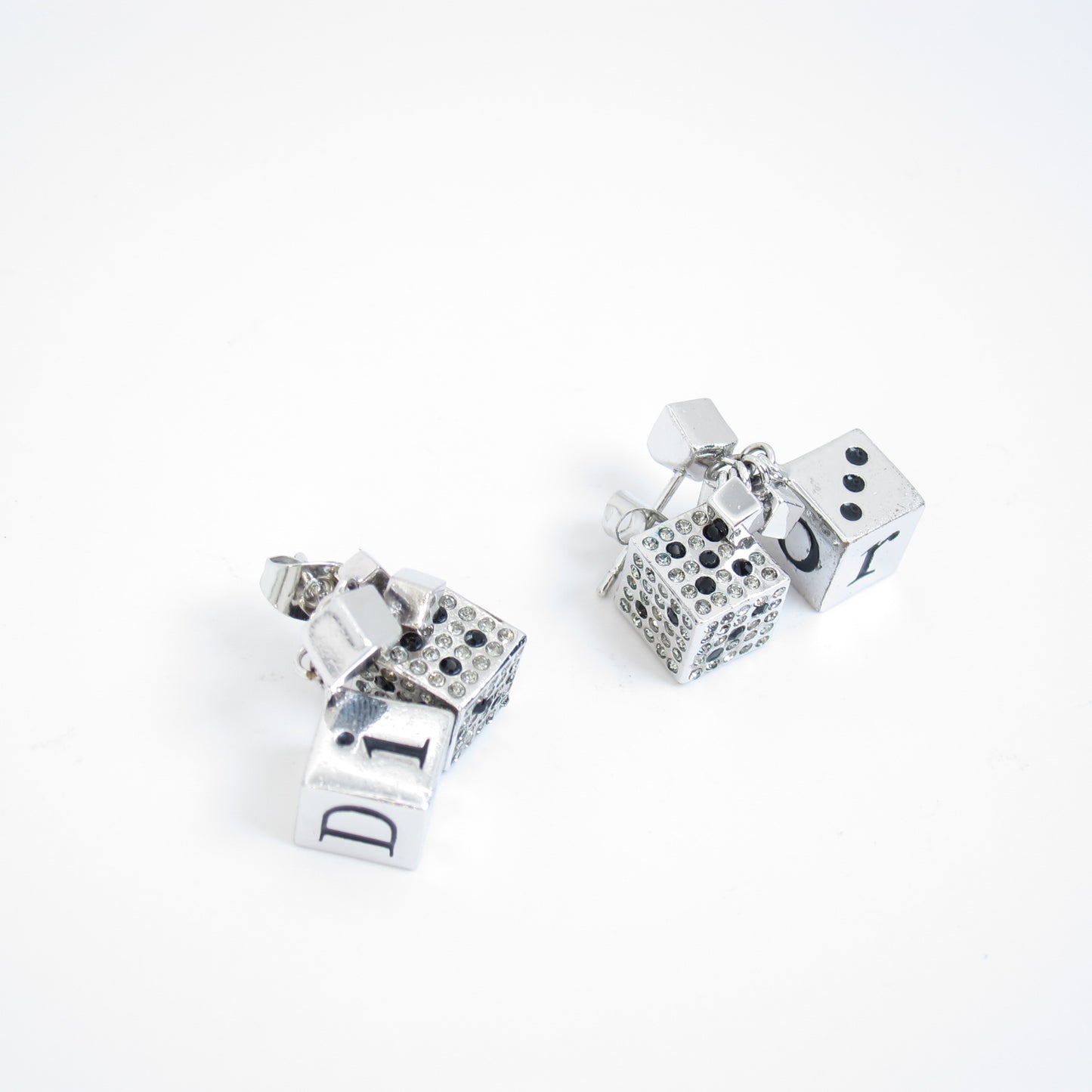 Christian Dior Vintage Dior Logo and Dice Silver Earrings