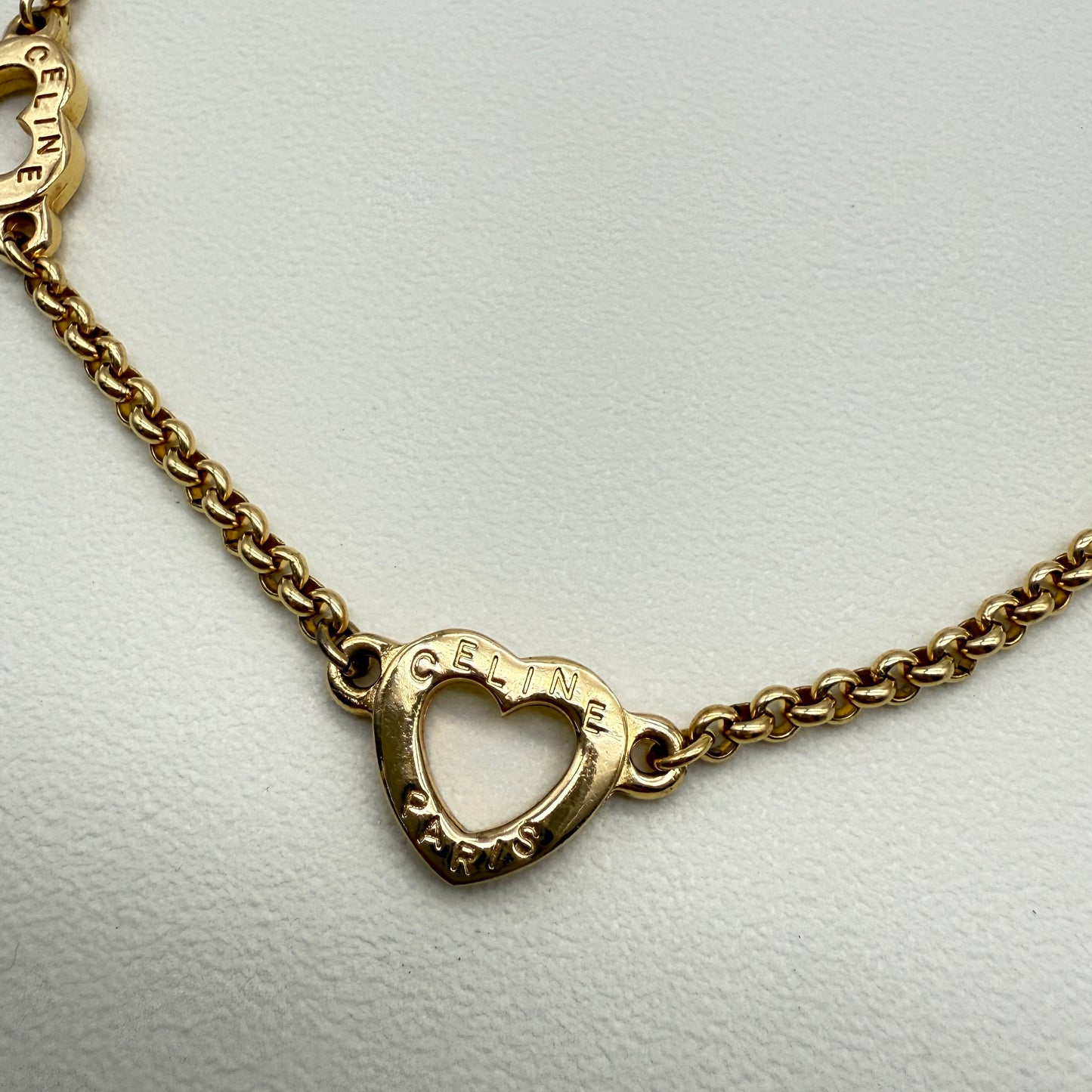 Celine Vintage Celine Logo Heart Motif Golden Necklace
