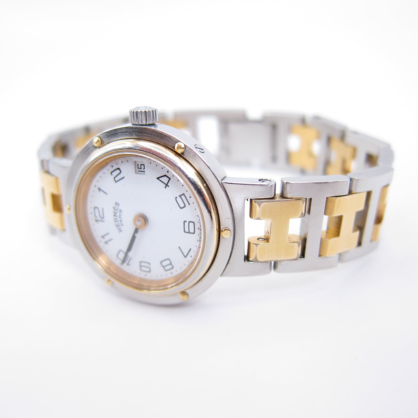 Hermes Vintage Clipper White Face with Date and H Bracelet Ladies Watch