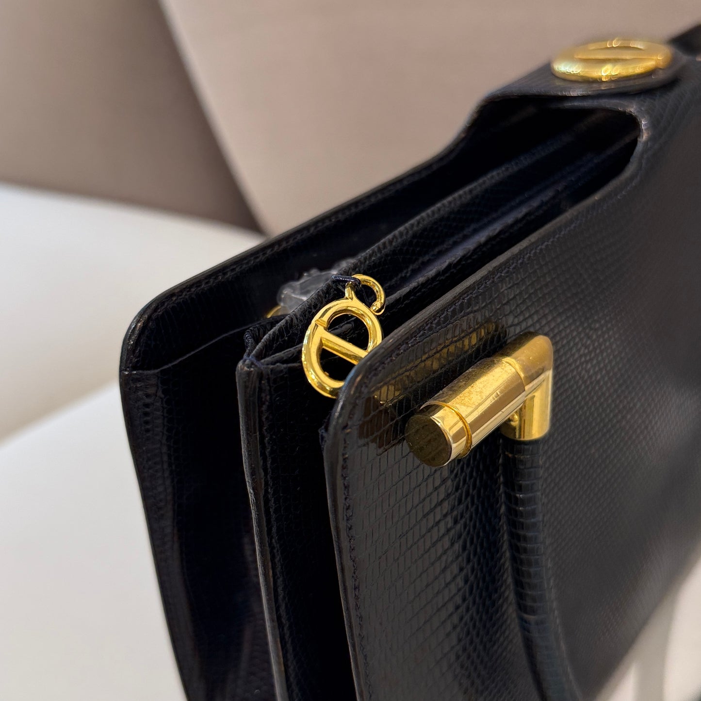 Christian Dior Vintage Lizard Navy Handbag