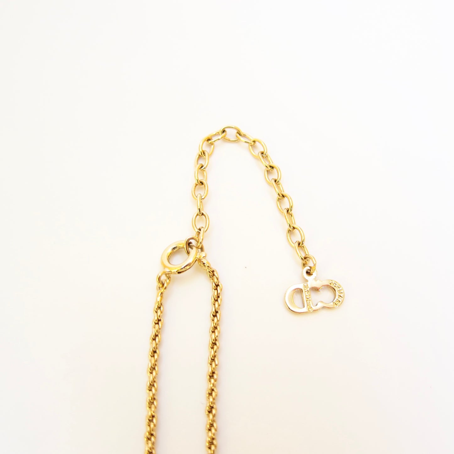 Christian Dior Vintage CD Logo and Rhinestone Golden Necklace