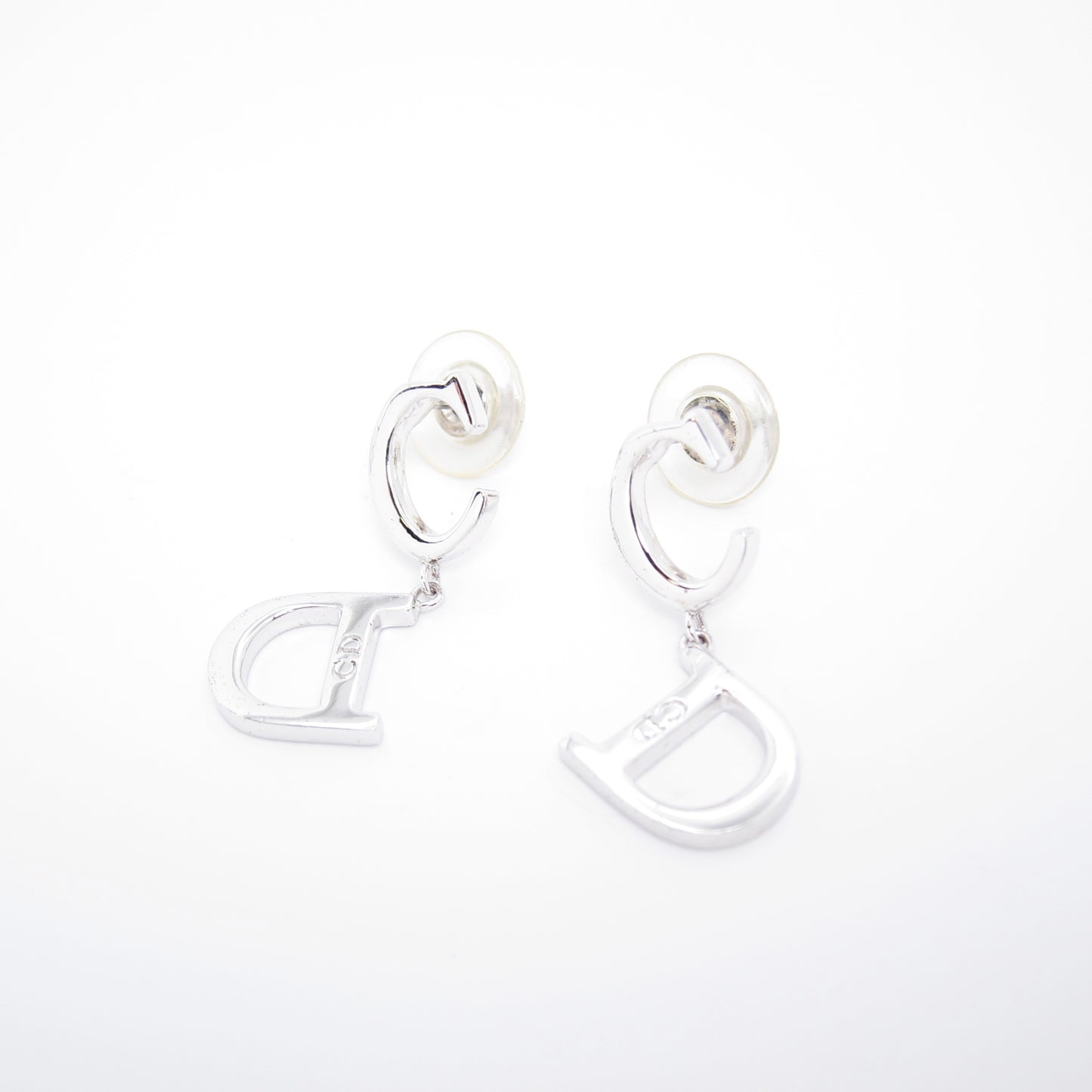 Christian Dior Vintage CD Logo Dangling Silver Earrings