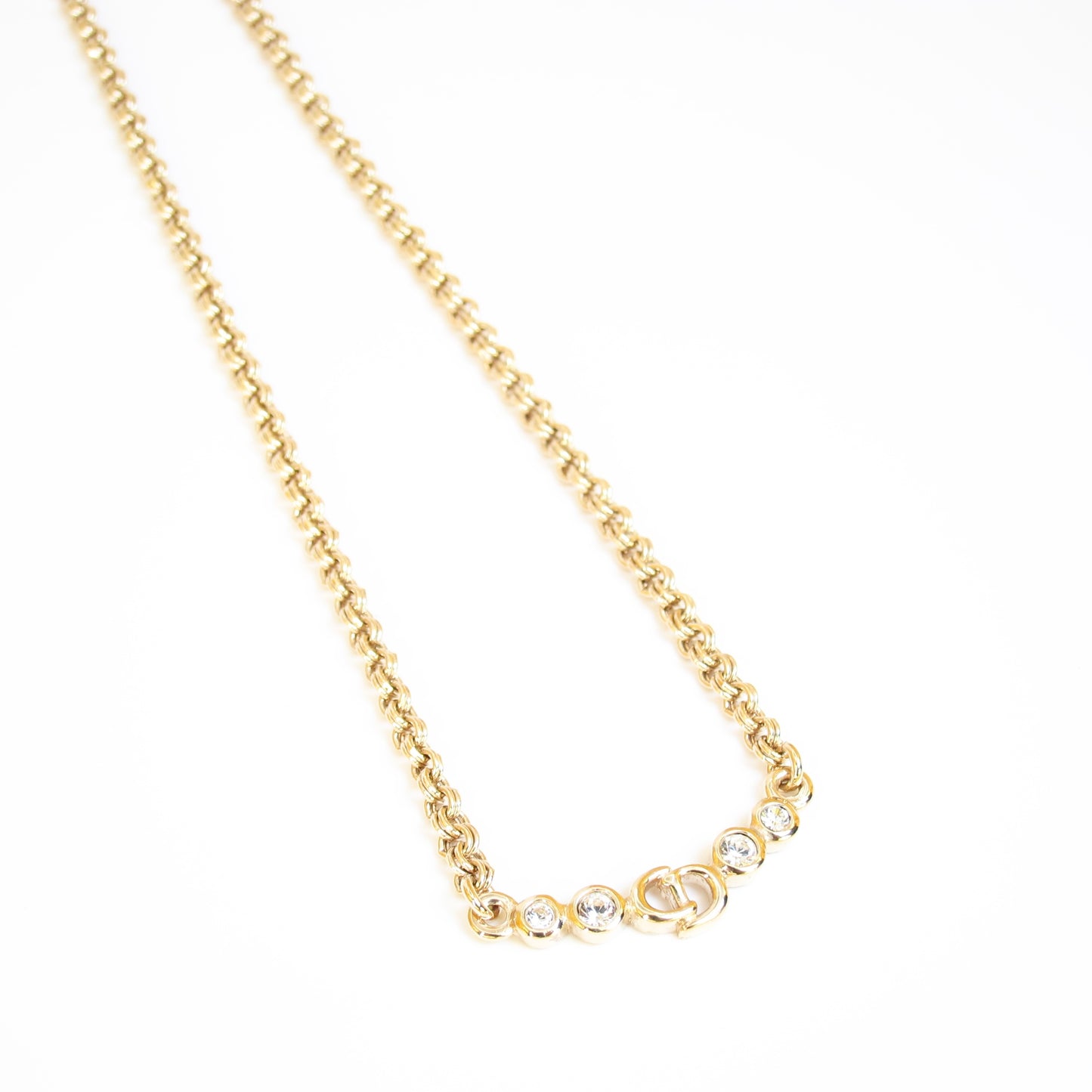 Christian Dior Vintage CD Logo and Rhinestone Golden Necklace