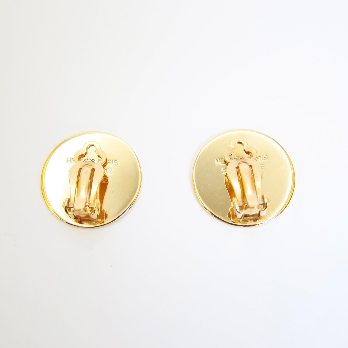 Hermes Vintage Hermes Logo On Round Shape Golden Clip-on Earrings