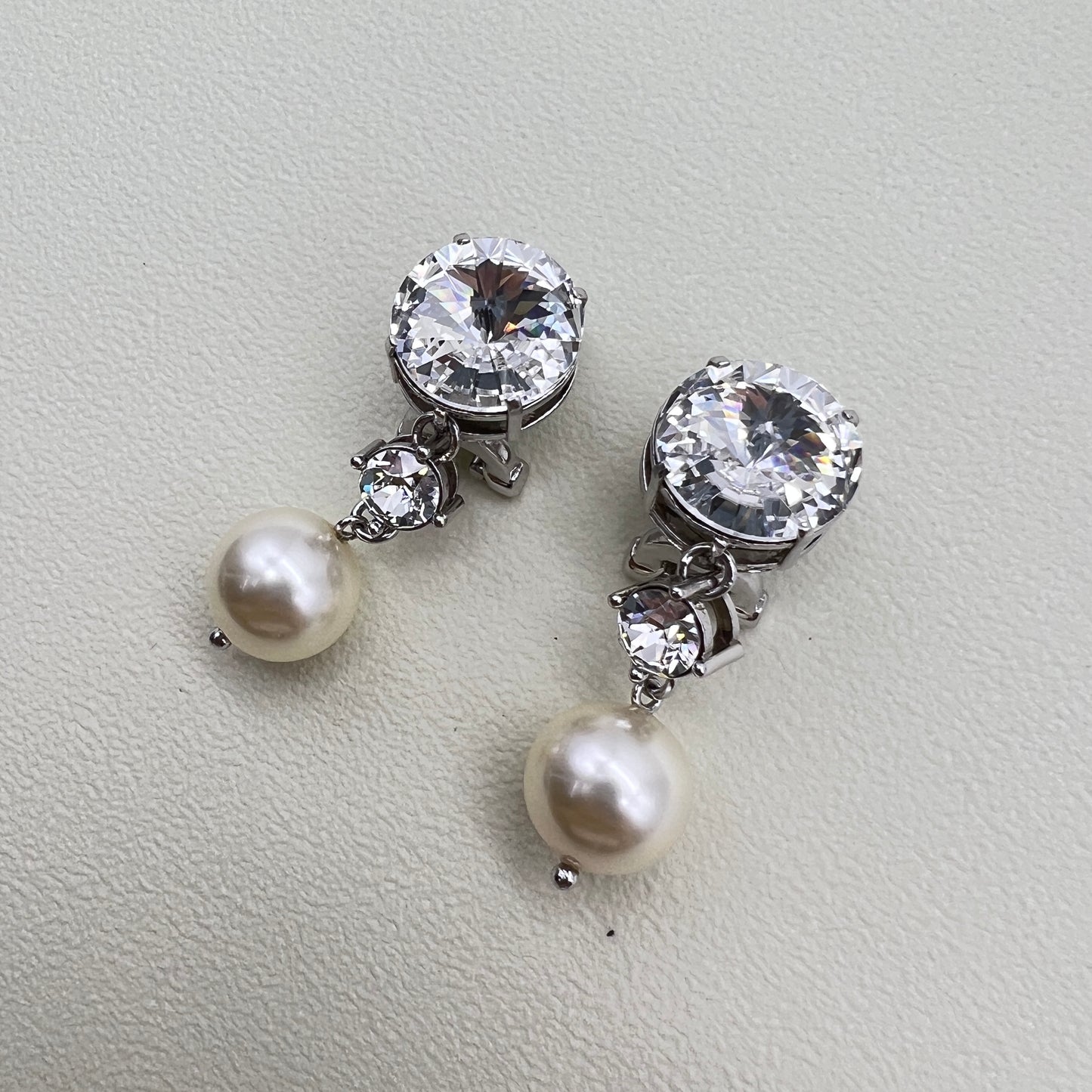 Miu Miu Vintage Rhinestone and Pearl Silver Clip-on Earrings