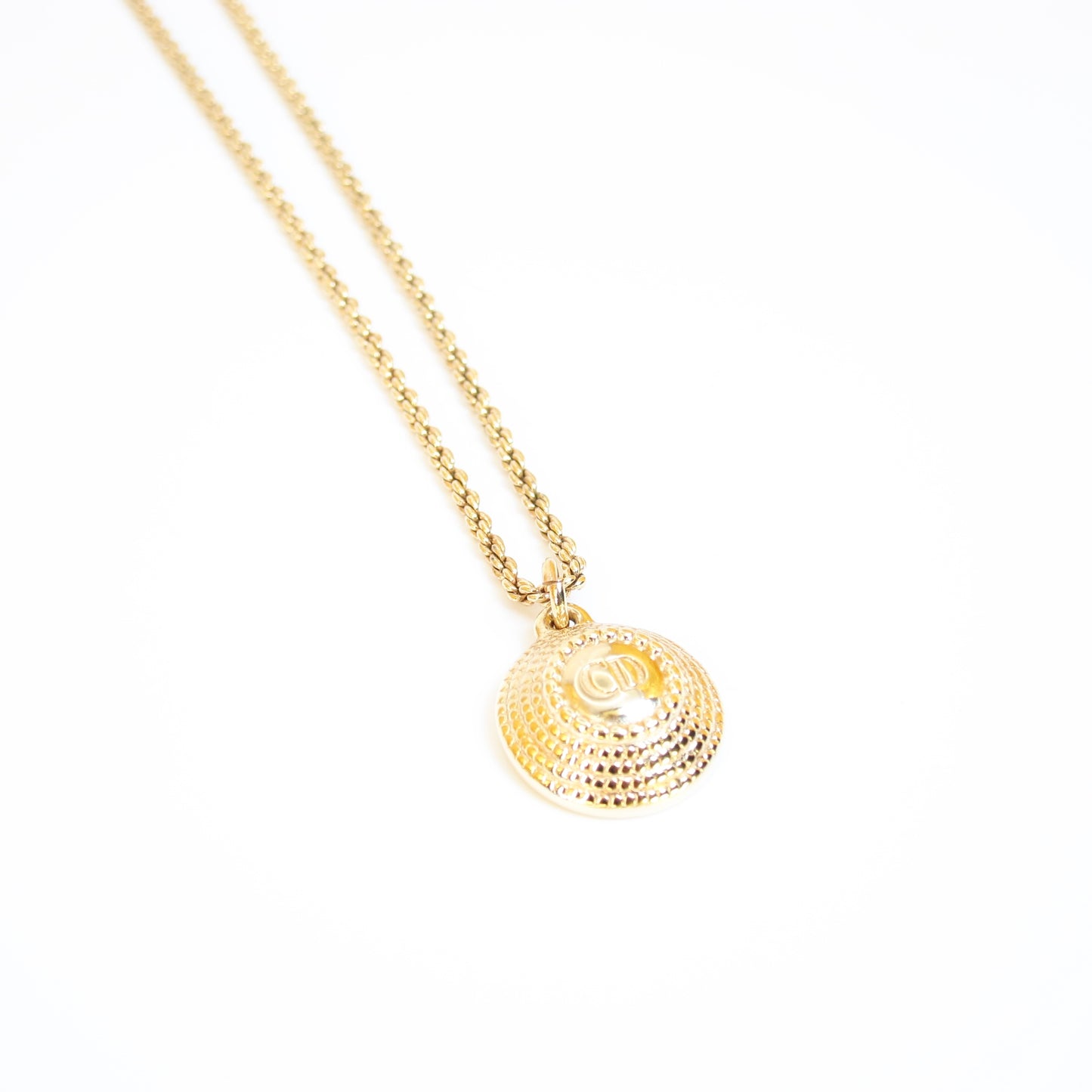Christian Dior Vintage CD Logo in Circle Pendant Golden Necklace