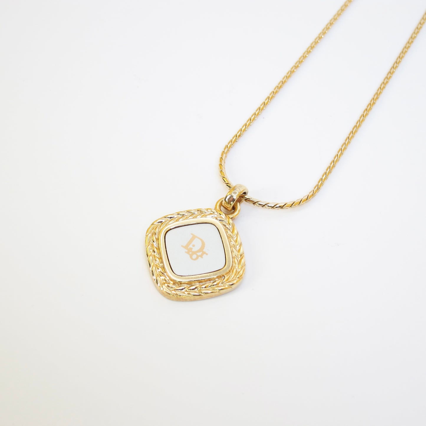 Christian Dior Vintage Dior Logo on Rhombus Silver and Golden Necklace