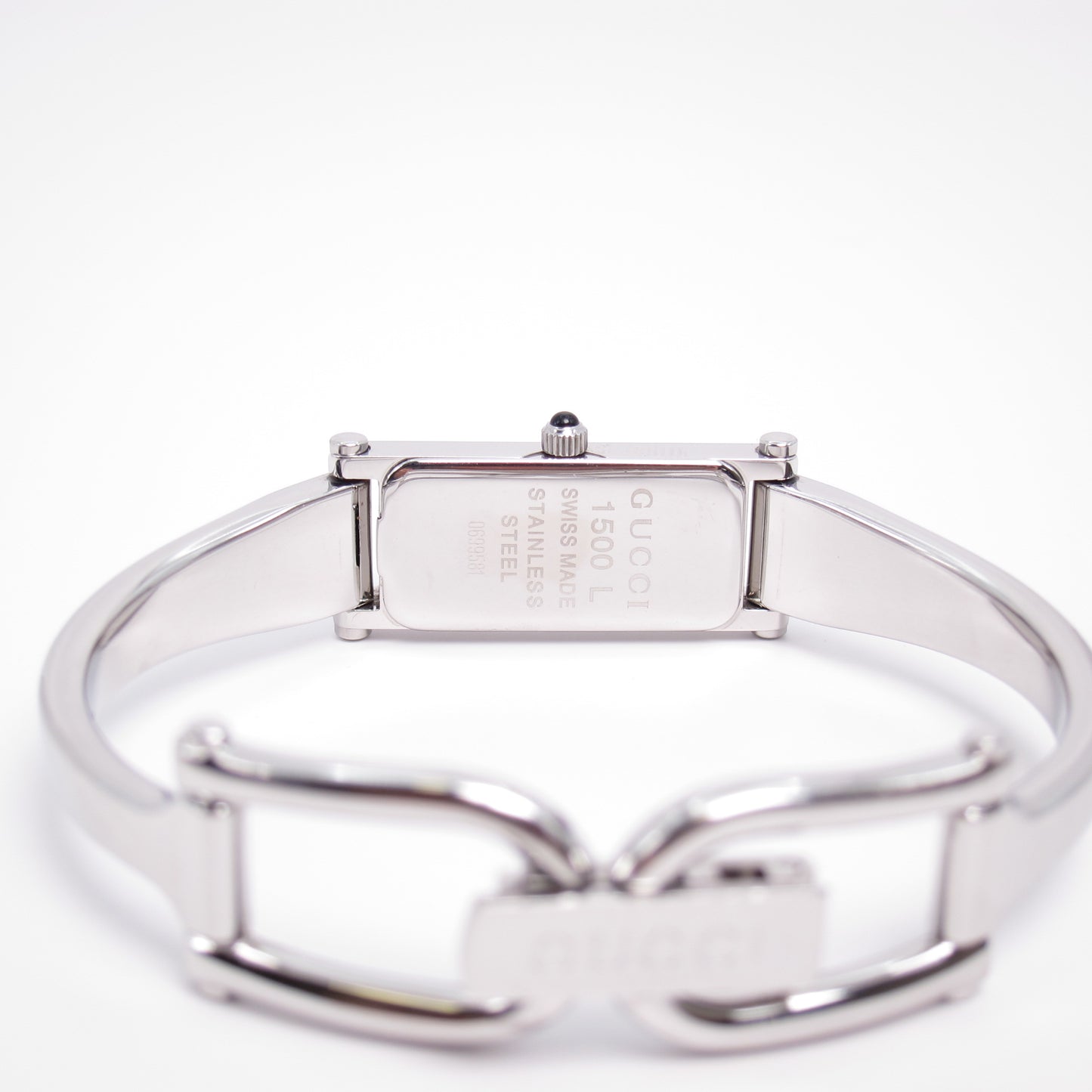 Gucci Vintage Rectangle White Face Silver Bangle Watch