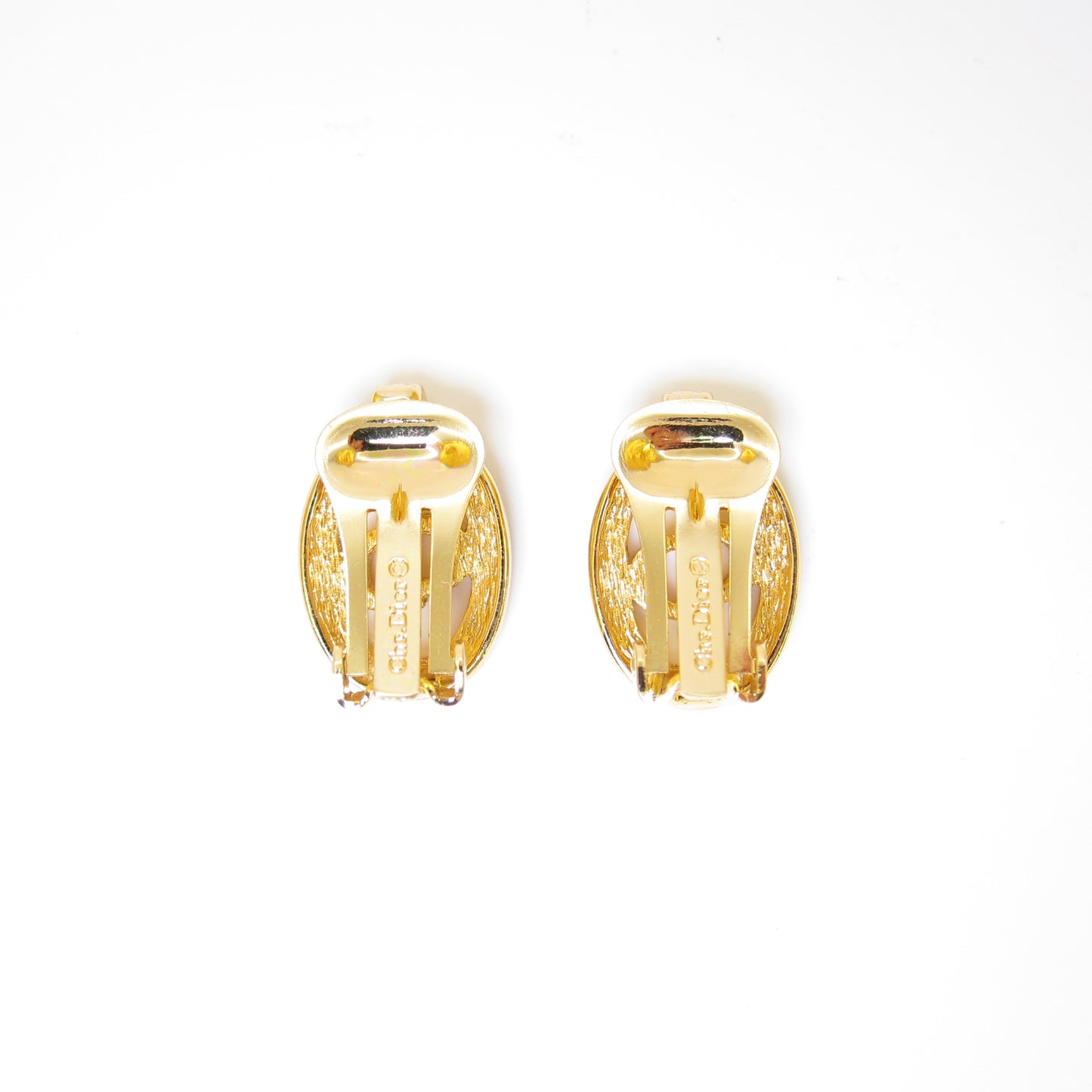 Christian Dior Vintage CD Logo in Oval Shape with Rhinestone Golden Clip-on Earrings