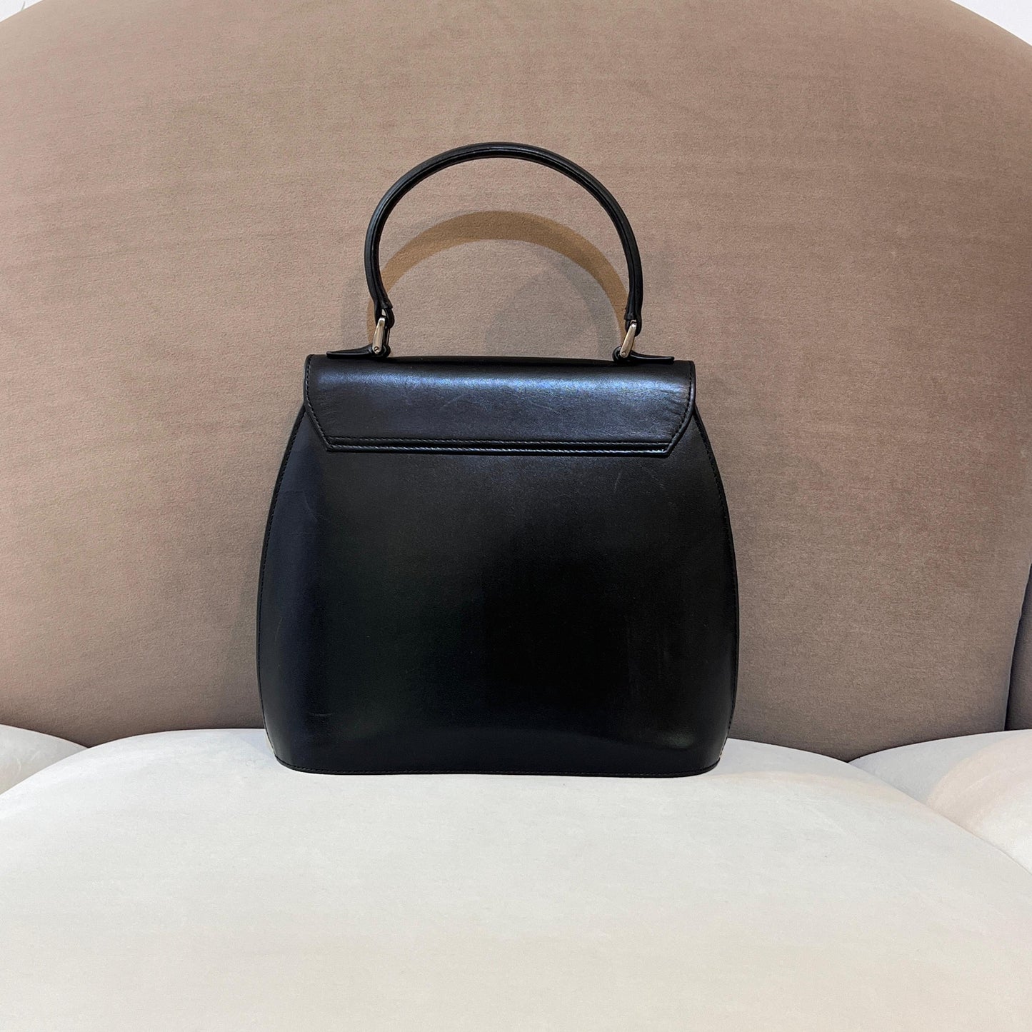 Givenchy Vintage Black Structured Leather Top Handle Bag With Tonal Anagram Patch