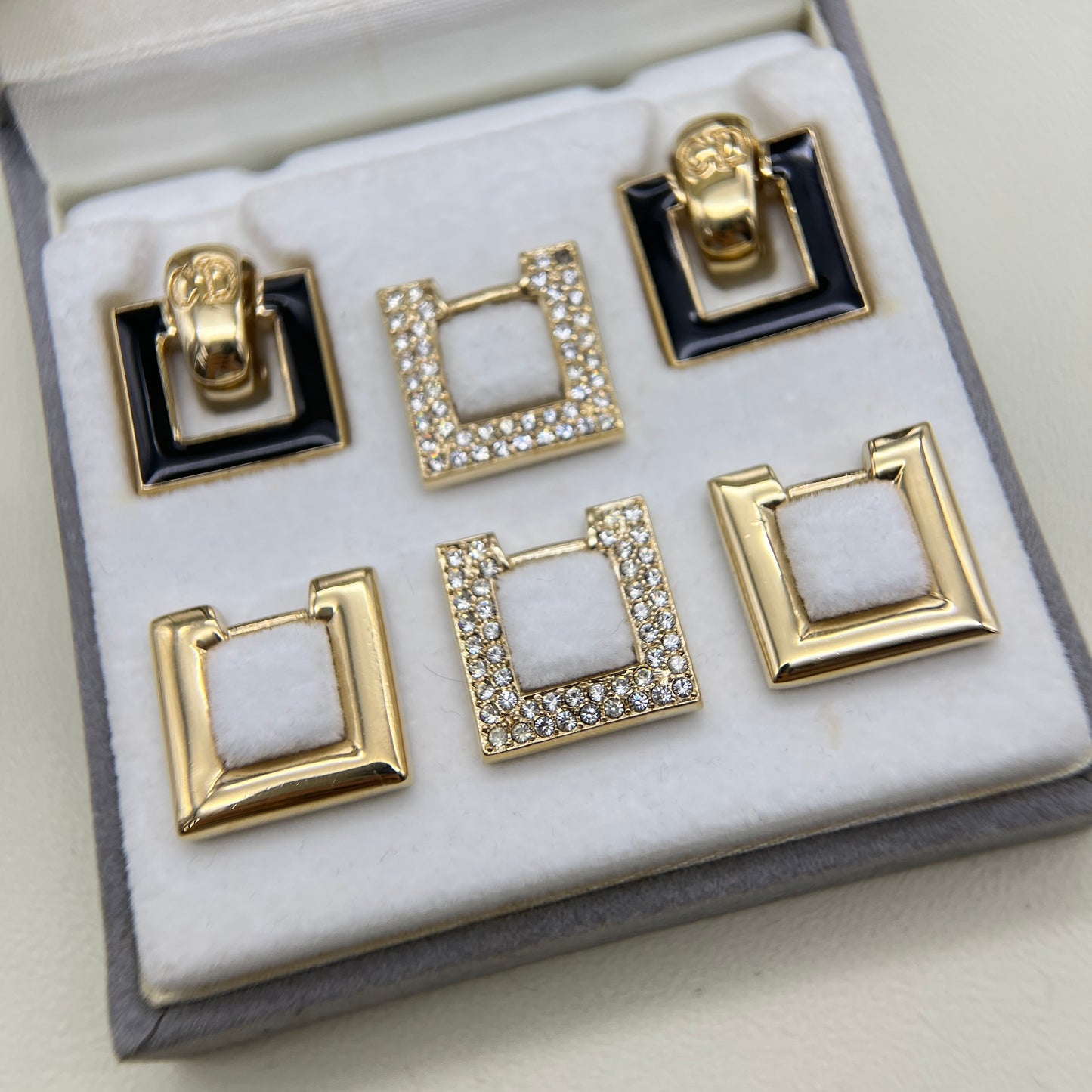 Christian Dior Vintage CD Logo 3 Sets Changeable Clip-on Earrings
