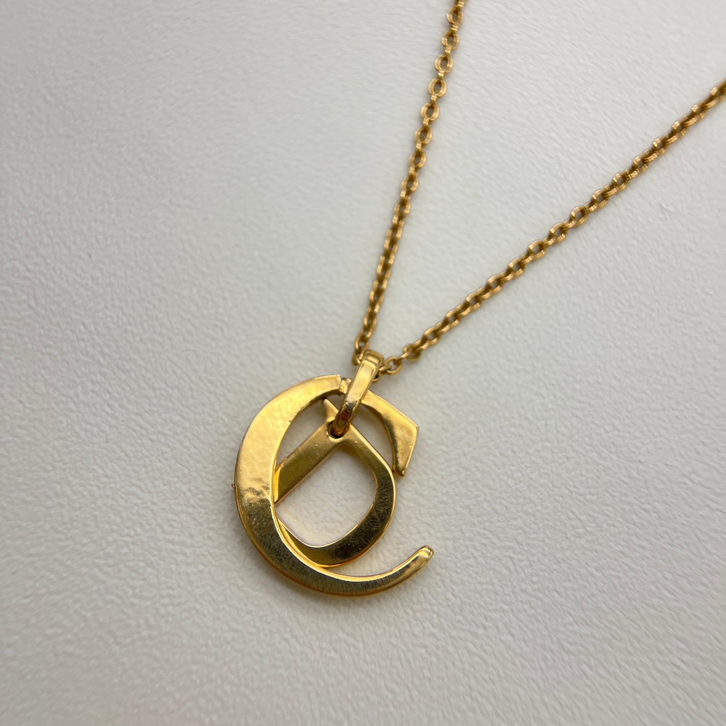 Christian Dior Vintage CD Logo Pendant Golden Necklace