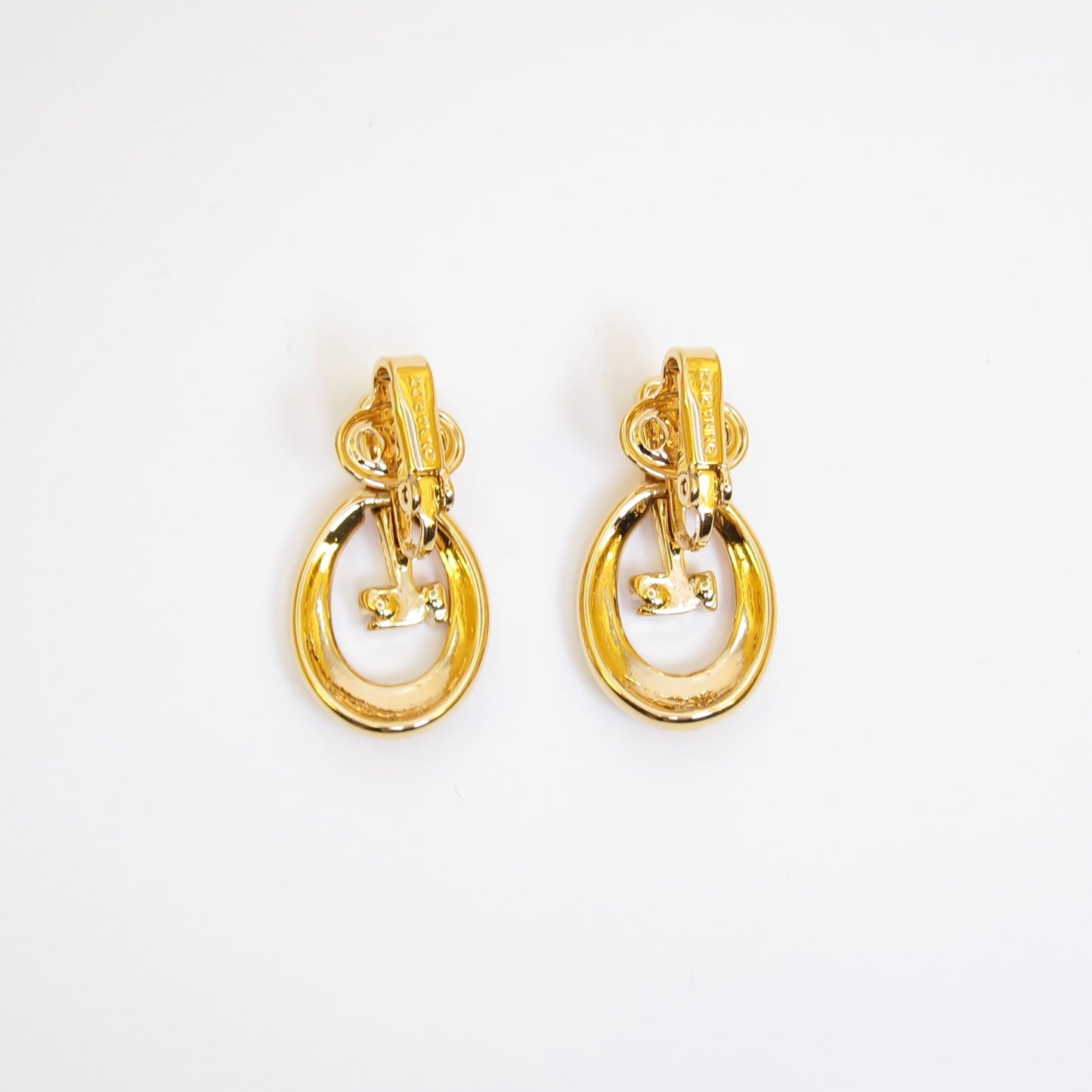 Nina Ricci Vintage NR Logo in Swing Oval Shape Golden Clip-on Earrings