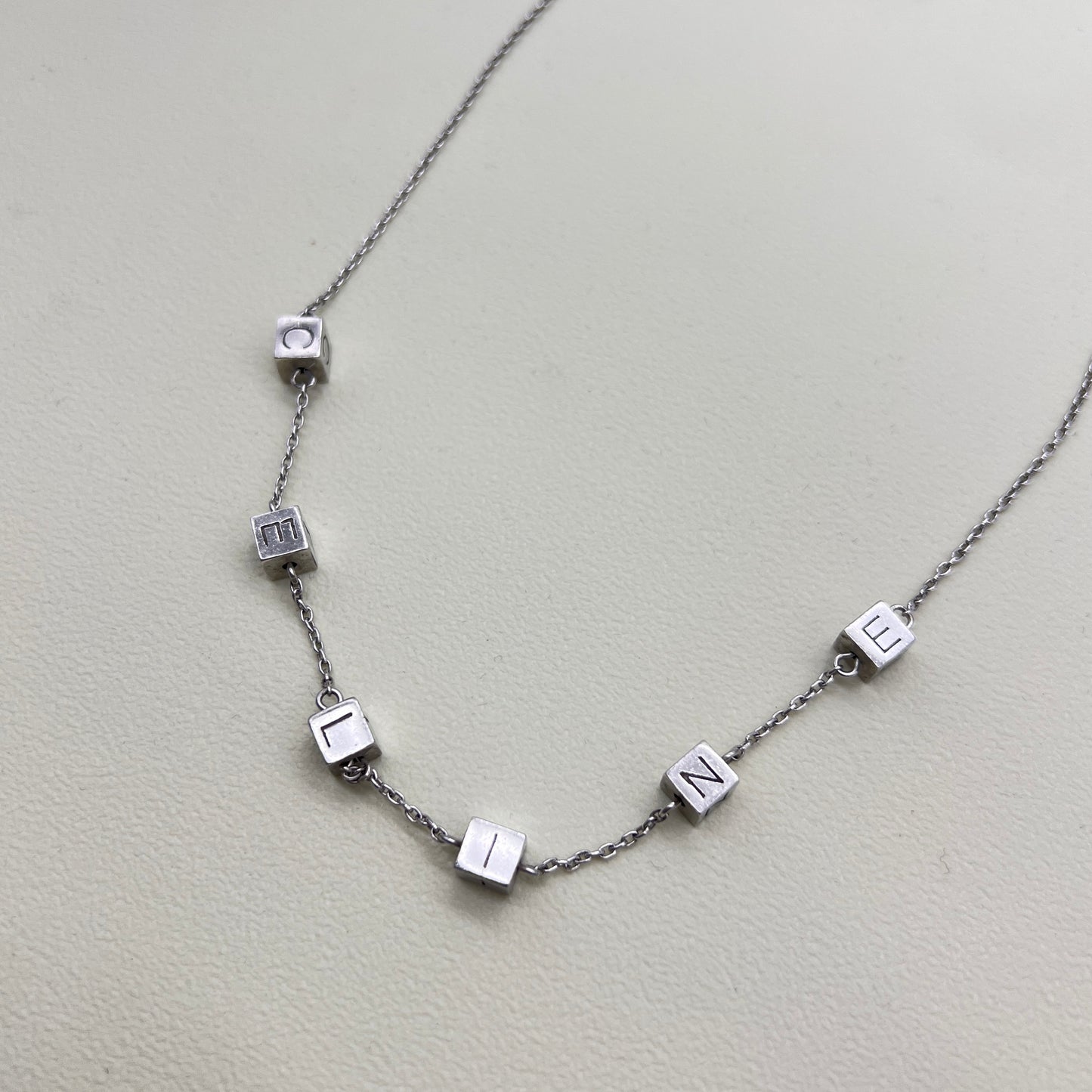 Celine Vintage Celine Logo Cube Silver Necklace