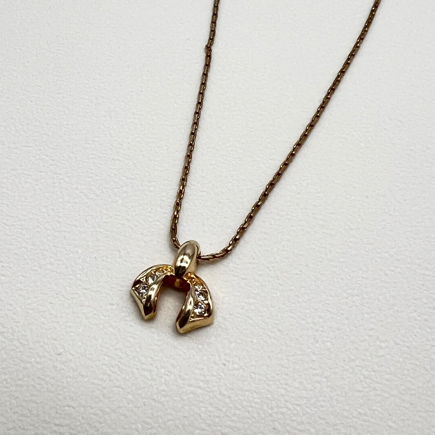 Christian Dior Vintage Ribbon Motif Rhinestone Golden Necklace
