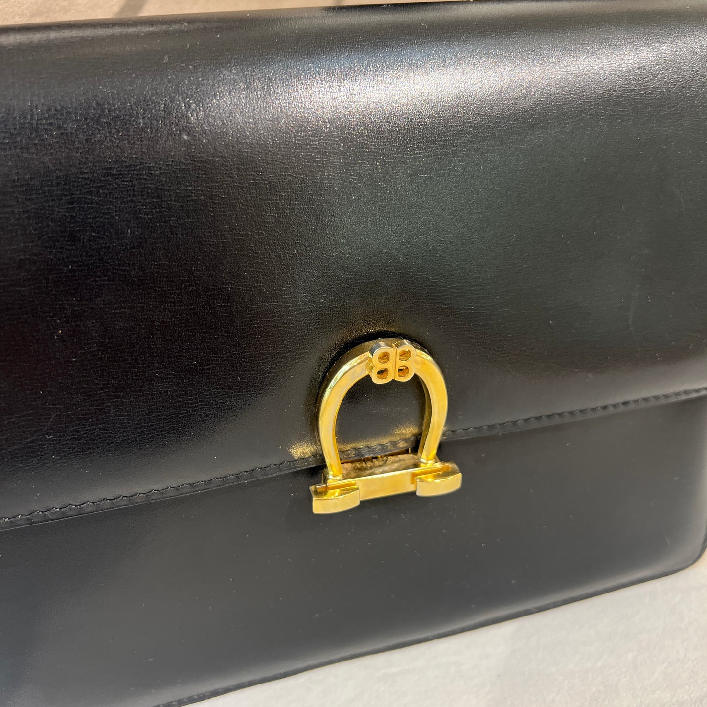 Balenciaga Vintage Golden BB Logo Buckle Black Leather Shoulder Bag