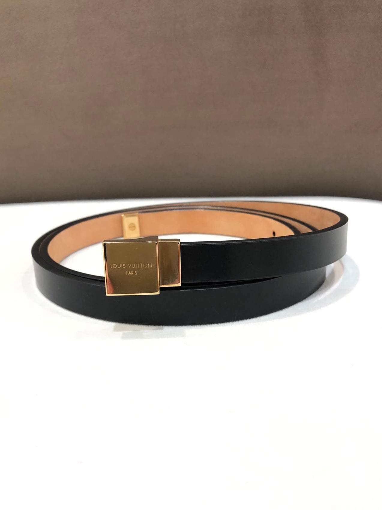 Louis Vuitton Vintage Ceinture Carre Square Golden Buckle Black Leather Belt