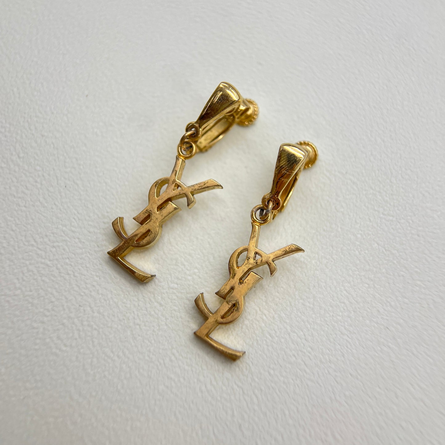 Ysl Logo Golden Clip-On Earrings