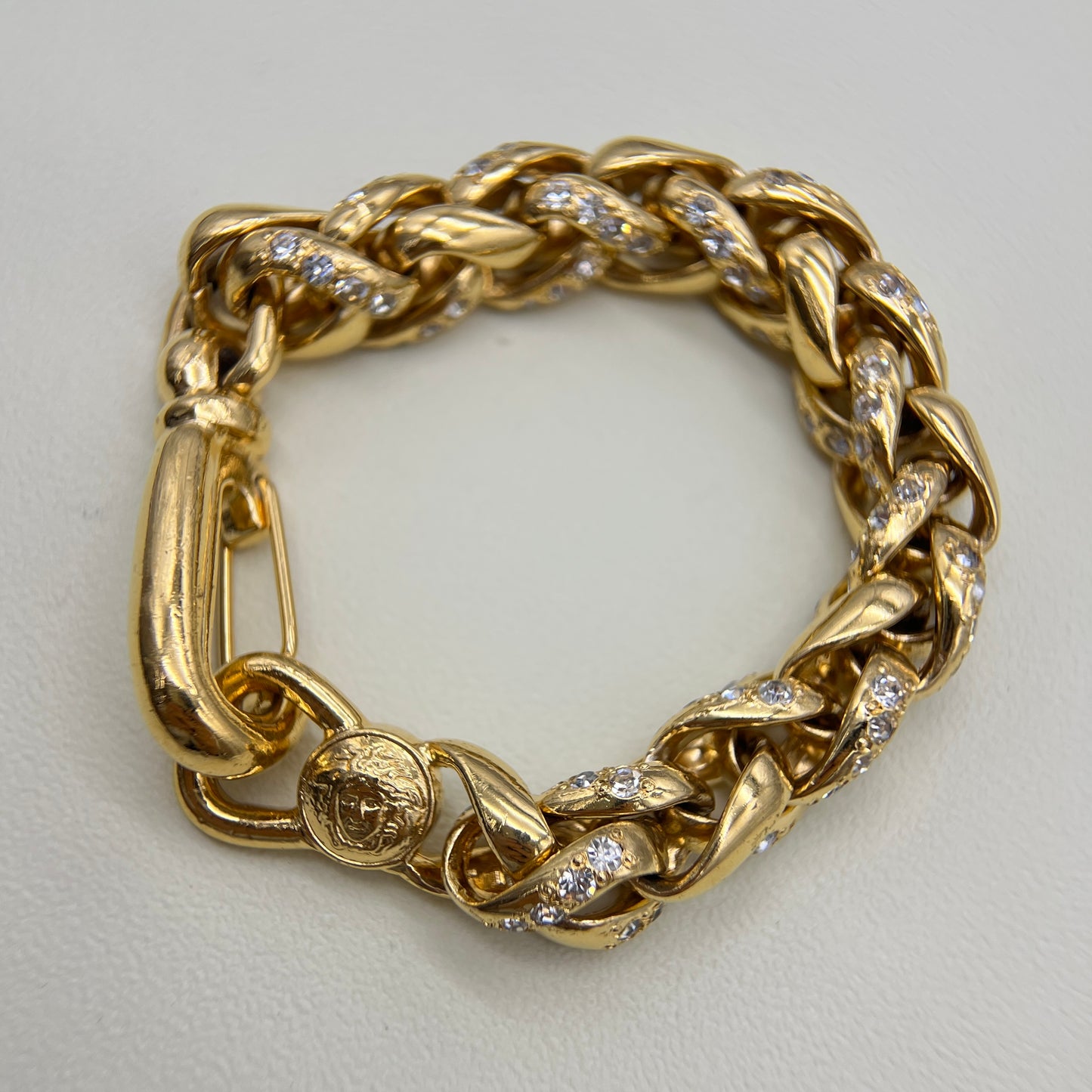 Gianni Versace Vintage Medusa and Rhinestone Chain Link Bracelet