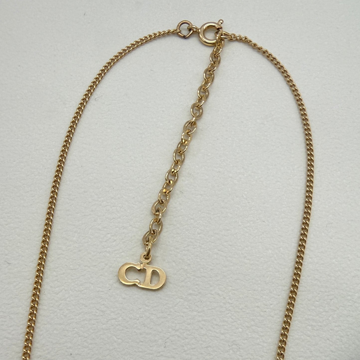 Christian Dior Vintage CD Logo in Oval Shape Pendant Golden Necklace