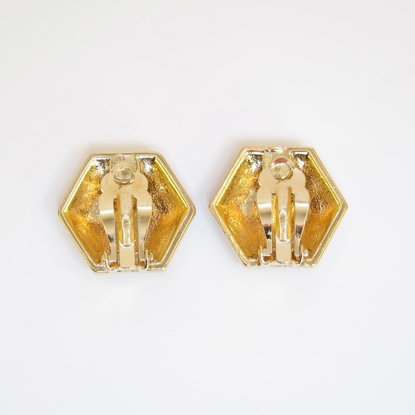 Nina Ricci Vintage Hexagon with Rhinestone Golden Clip-on Earrings