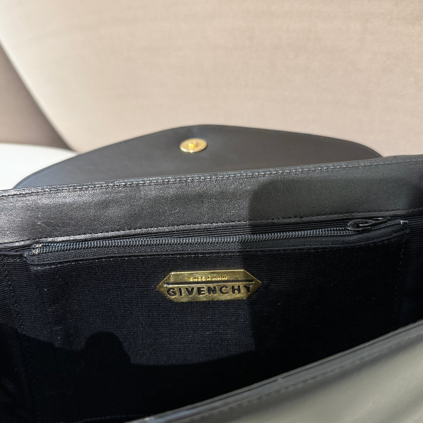 Givenchy Vintage Golden Buckle Black Leather Shoulder Bag