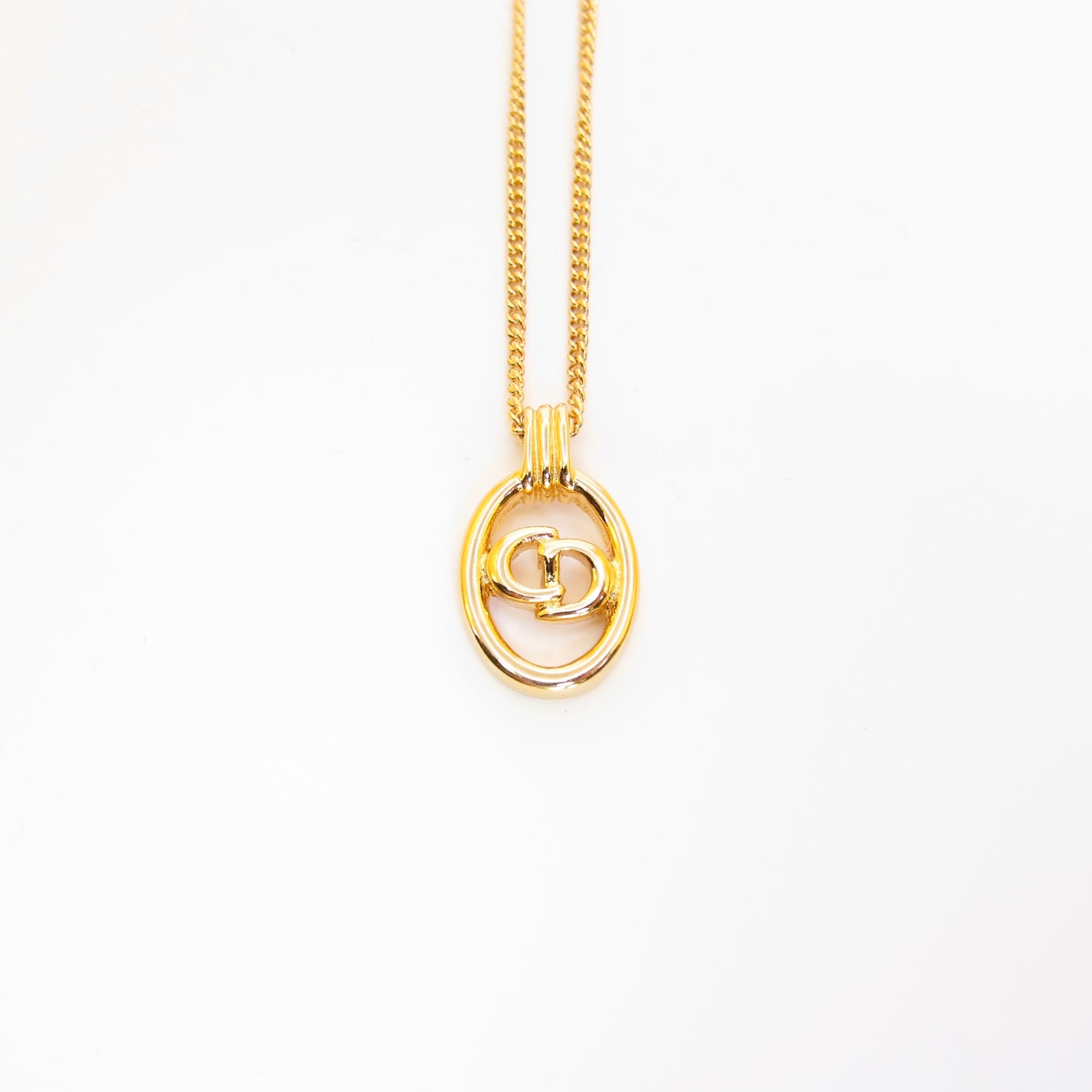 Christian Dior Vintage CD Logo in Oval Shape Golden Necklace