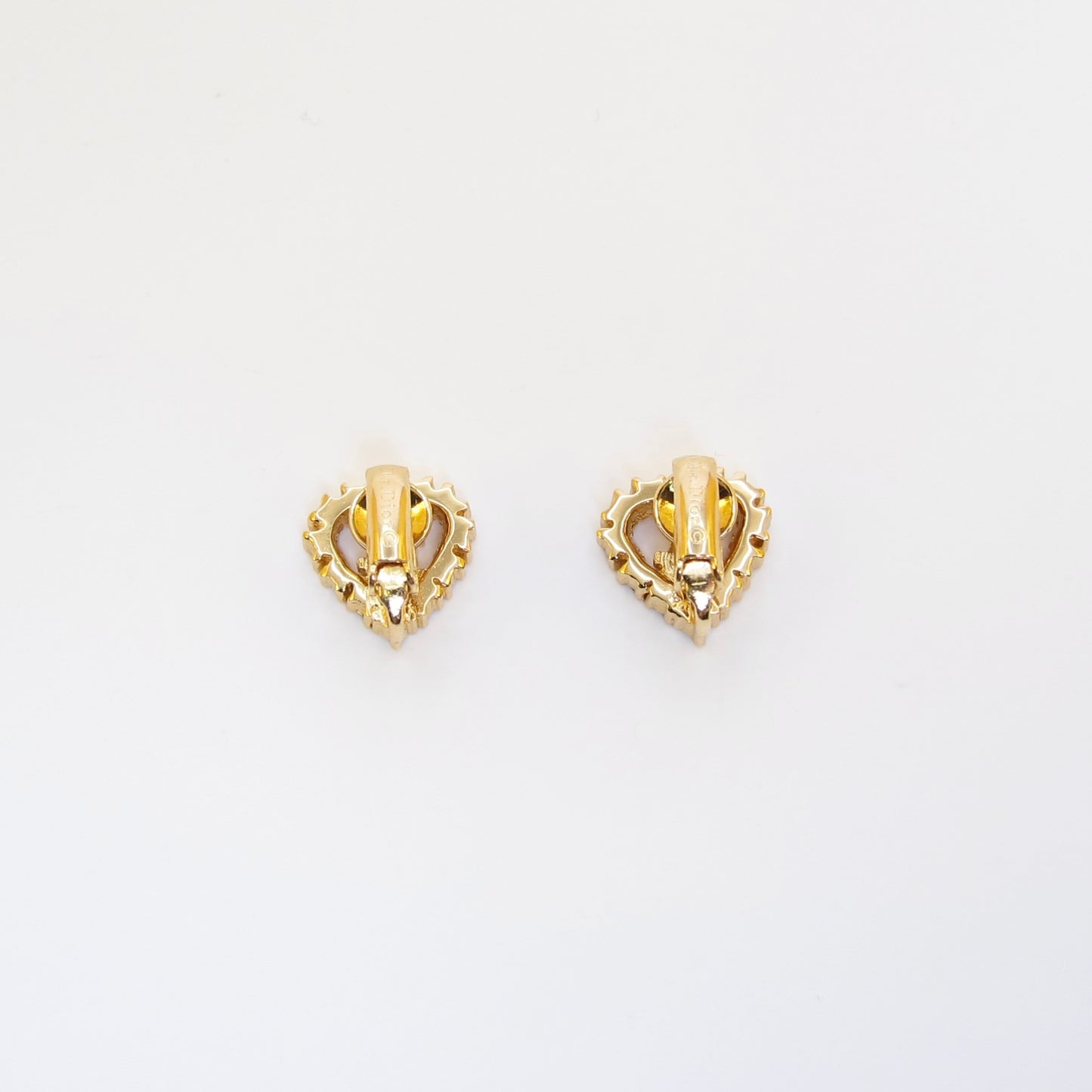 Christian Dior Vintage Dior Logo in Heart with Rhinestone Golden Clip-on Earrings