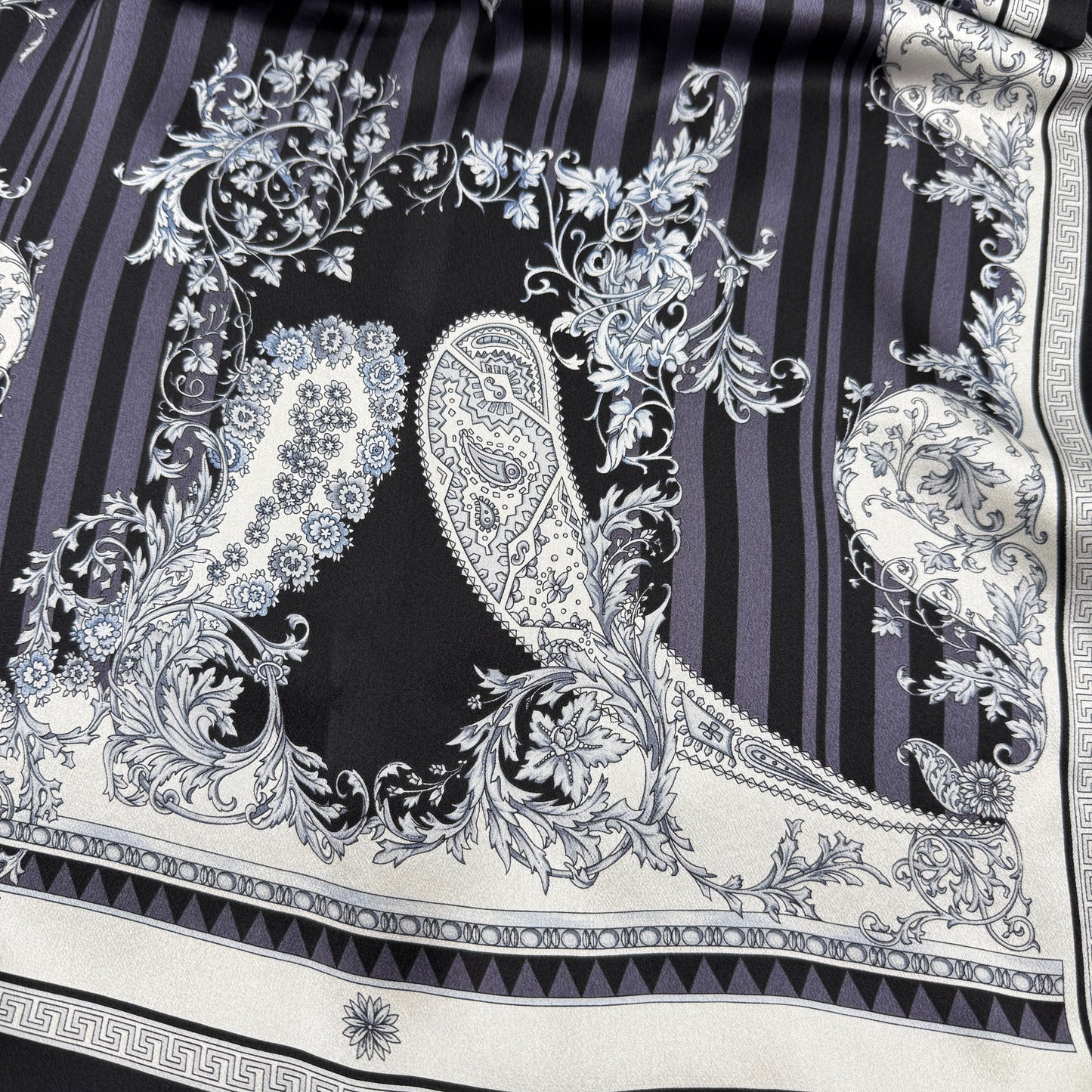 Versace Vintage Black Tone Silk Scarf