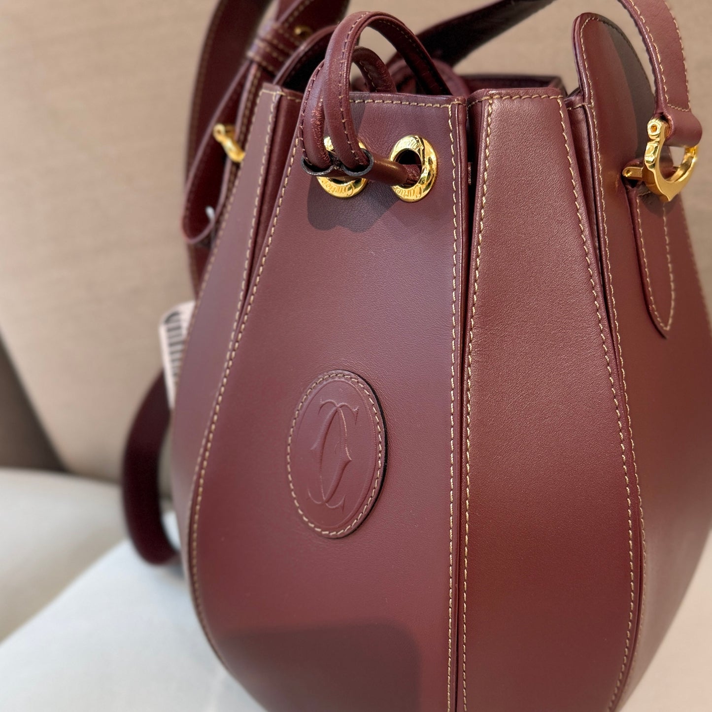 Cartier Vintage Must Line Bordeaux Leather Bucket Shoulder Bag