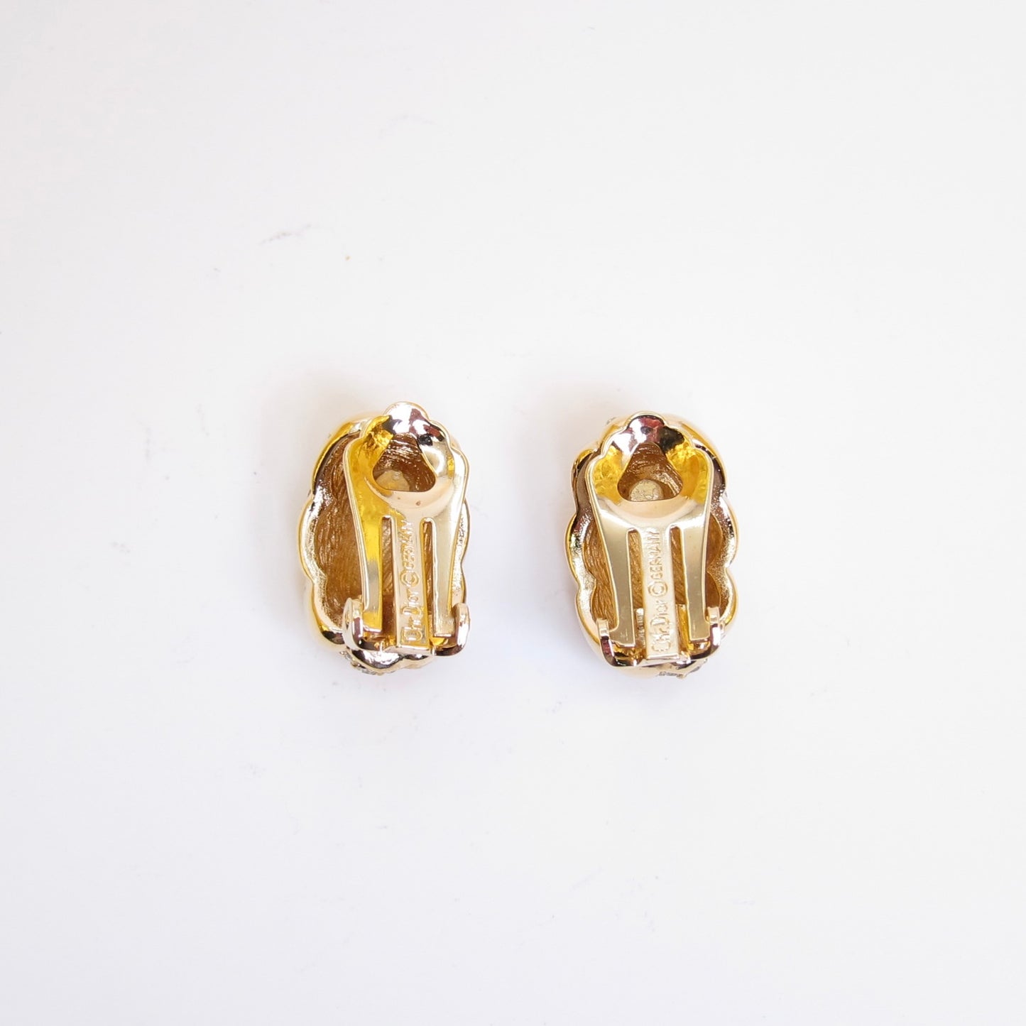 Christian Dior Vintage Stylish Rhinestone Golden Clip-on Earrings