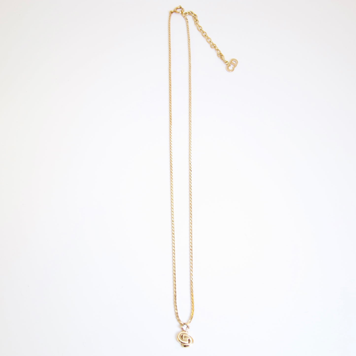 Christian Dior Vintage CD Logo and Rhinestone Golden Necklace