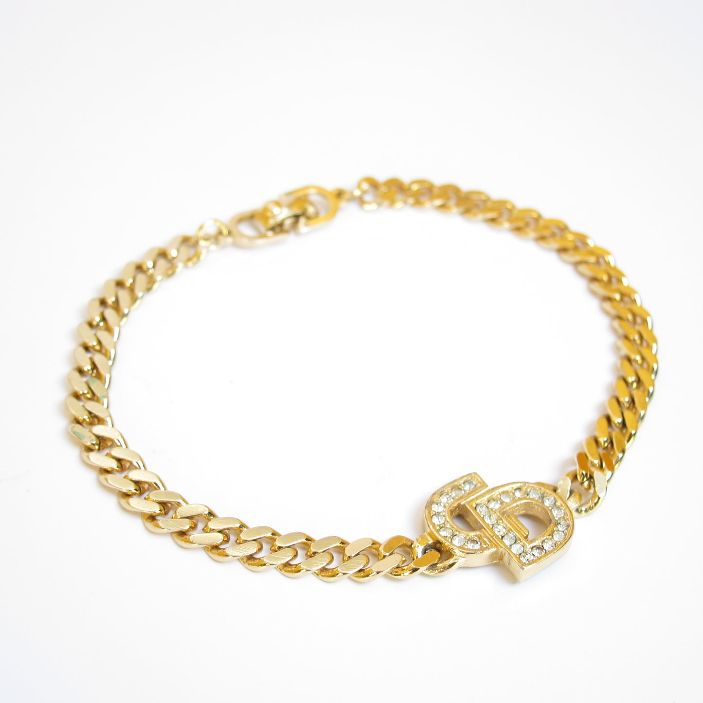 Christian Dior Vintage CD Logo with Rhinestone Golden Bracelet