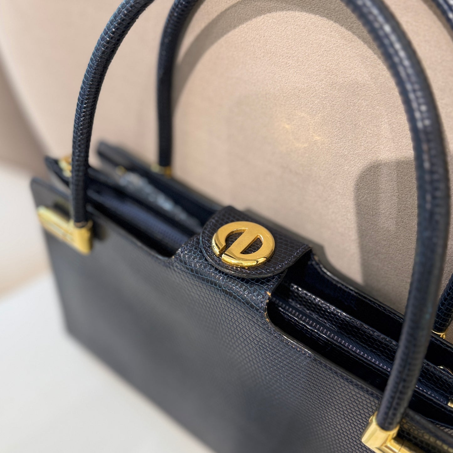 Christian Dior Vintage Lizard Navy Handbag
