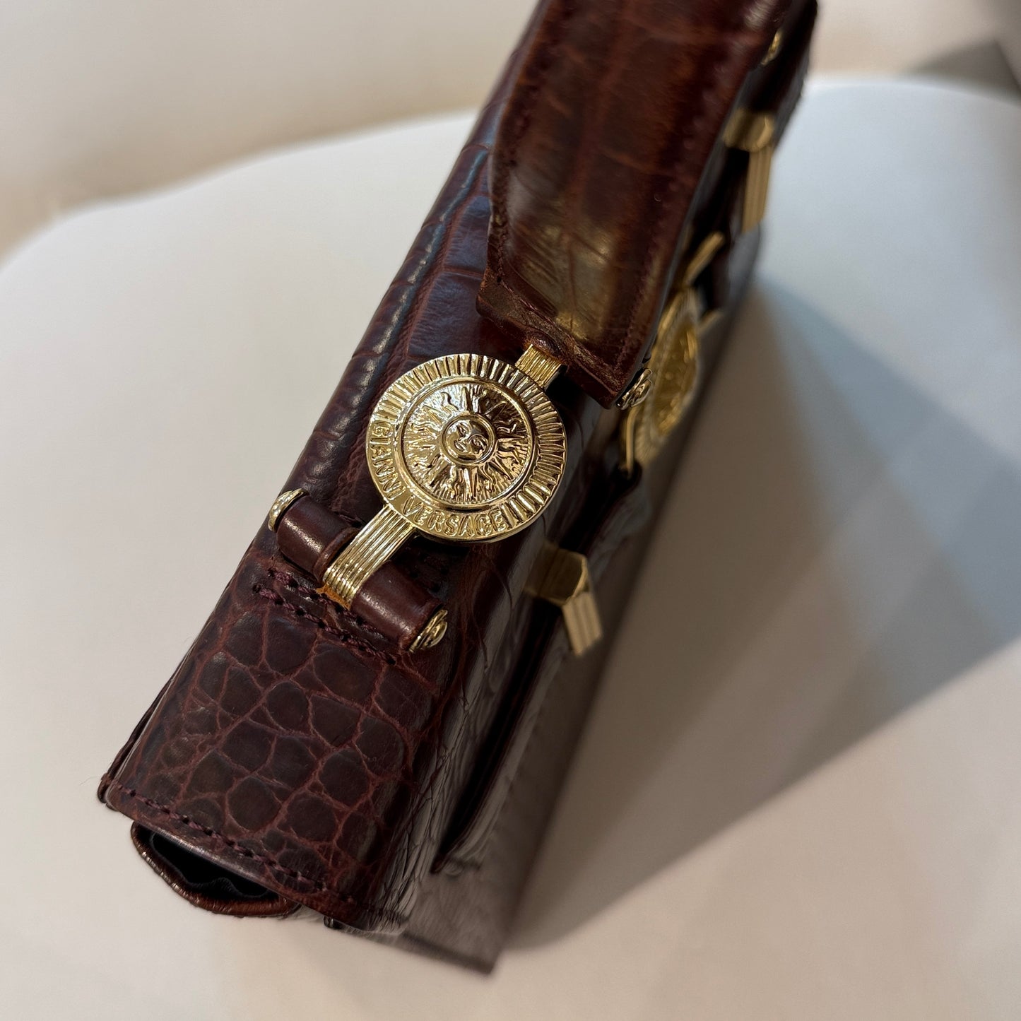 Versace Vintage Yellow Ostrich Leather Top Handle Bag