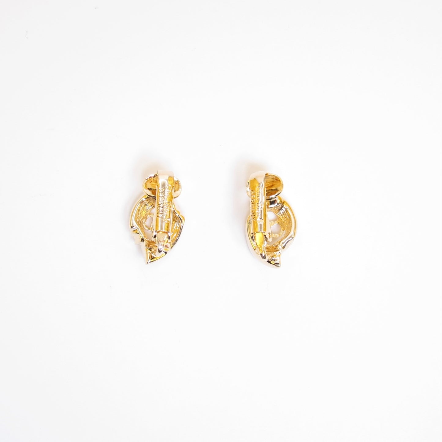 Christian Dior Vintage CD Logo and Rhinestone Golden Clip-on Earrings