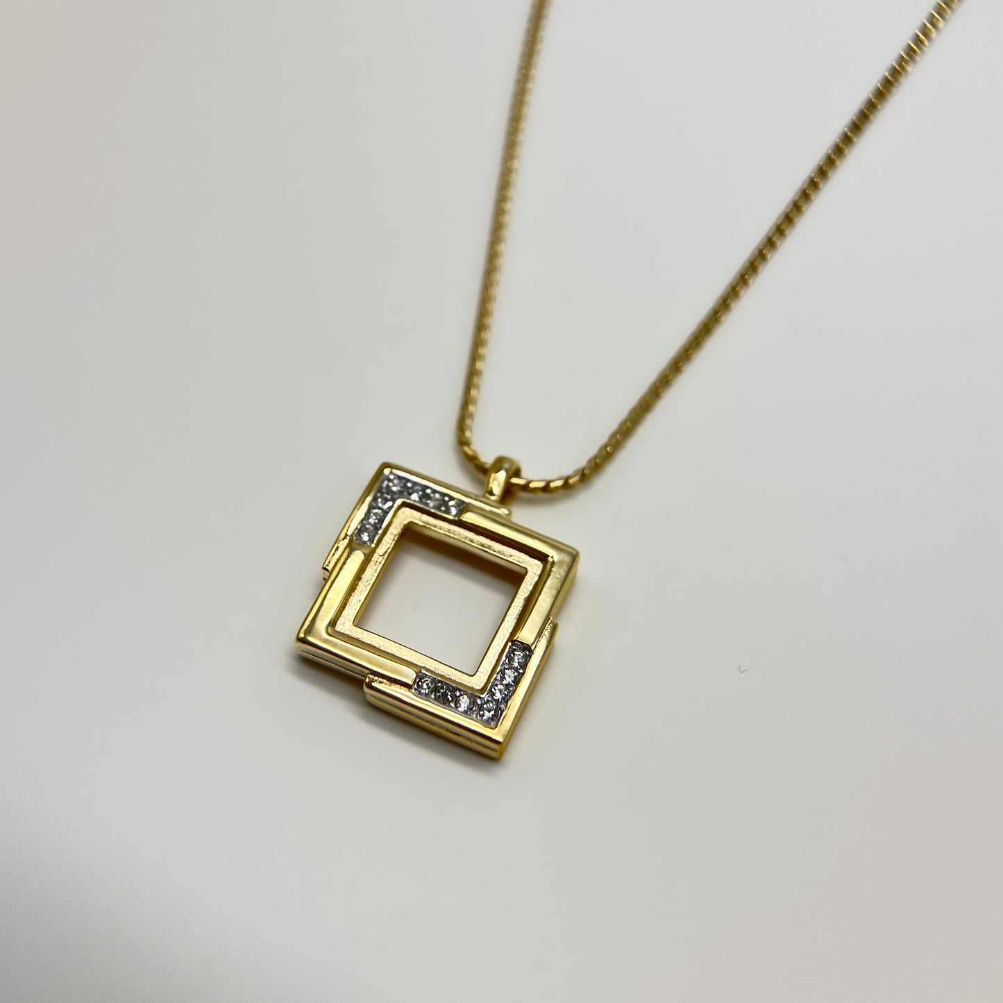 Givenchy Vintage Square Shape with Rhinestone Pendant Golden Necklace
