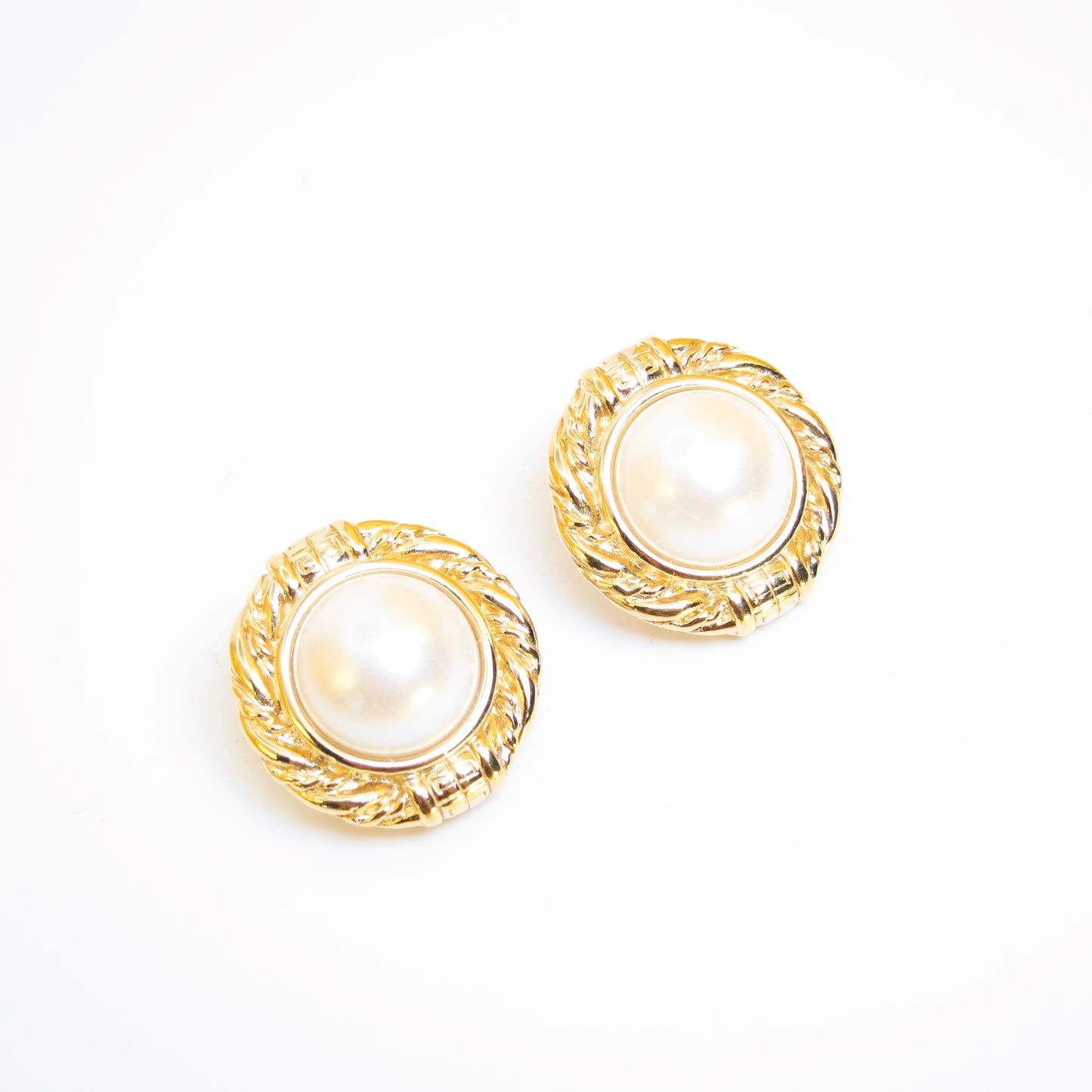 Givenchy Vintage 4G Logo Round Shape Pearl Golden Clip-on Earrings