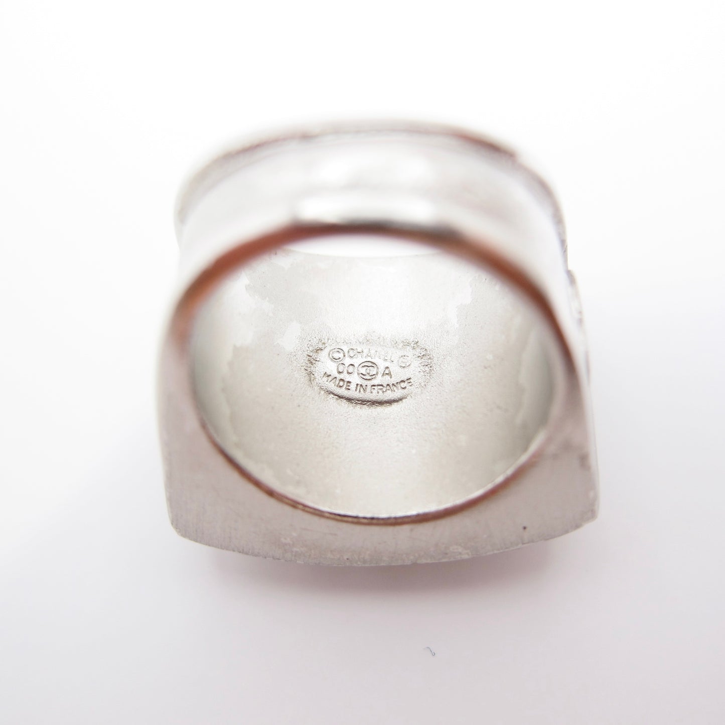 Chanel Vintage Chanel Logo Black and Rhinestone Silver Ring #13