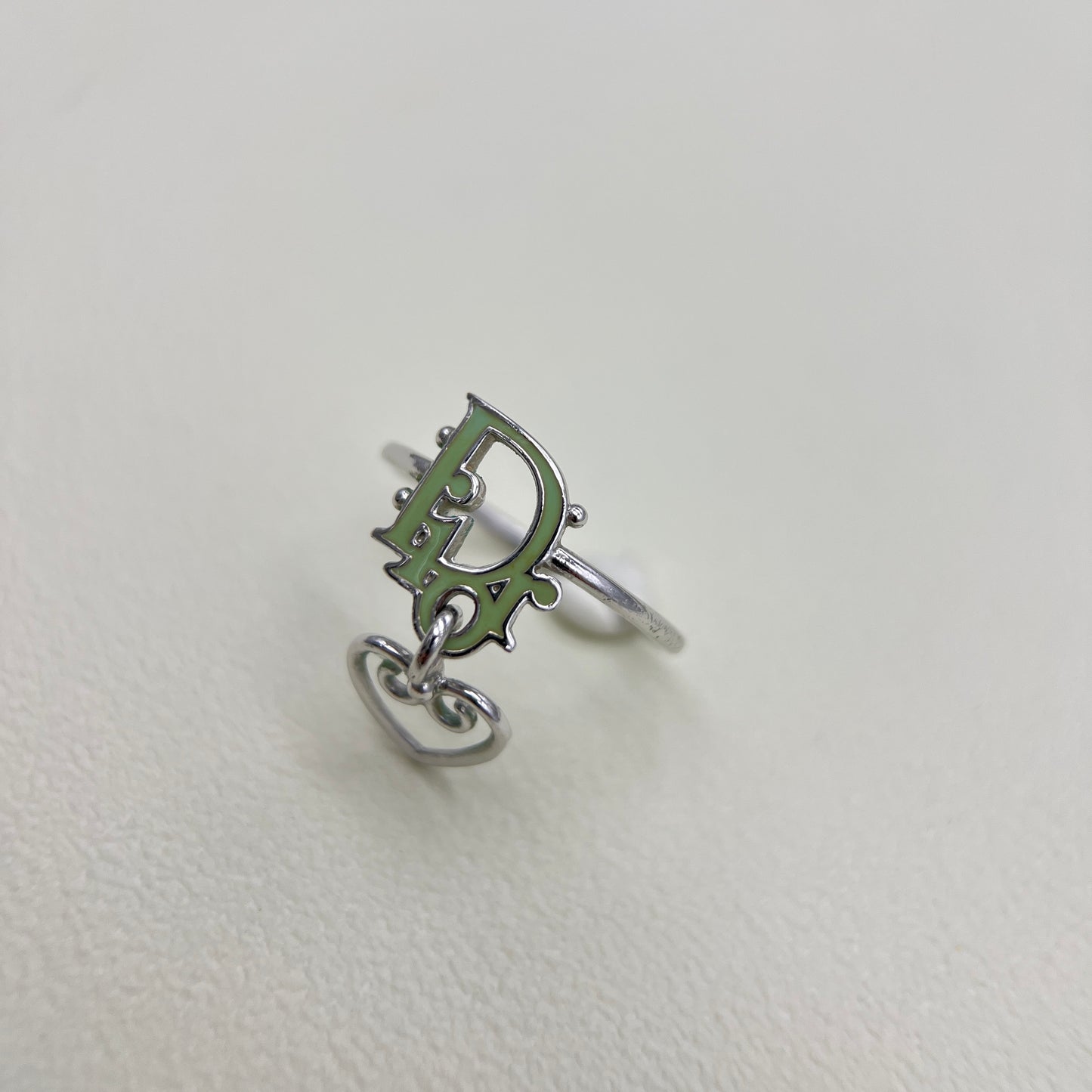 Christian Dior Vintage Dior Logo and Heart Silver Ring #13.5