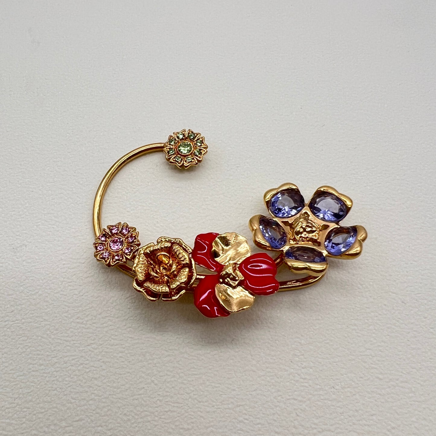 Versace Vintage Medusa Flower Motif With Multi Color Stone Golden Ear Cuff
